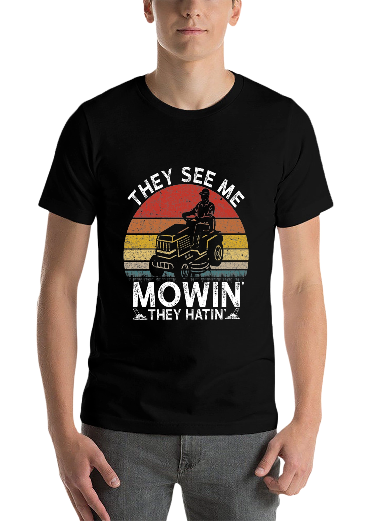 Black They See Me Mowin' T-Shirt - Lawn Care Humor Tee view 7