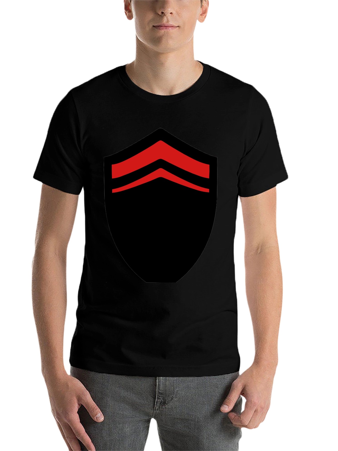 Black Bold Black T-Shirt with Red Chevron Design view 7