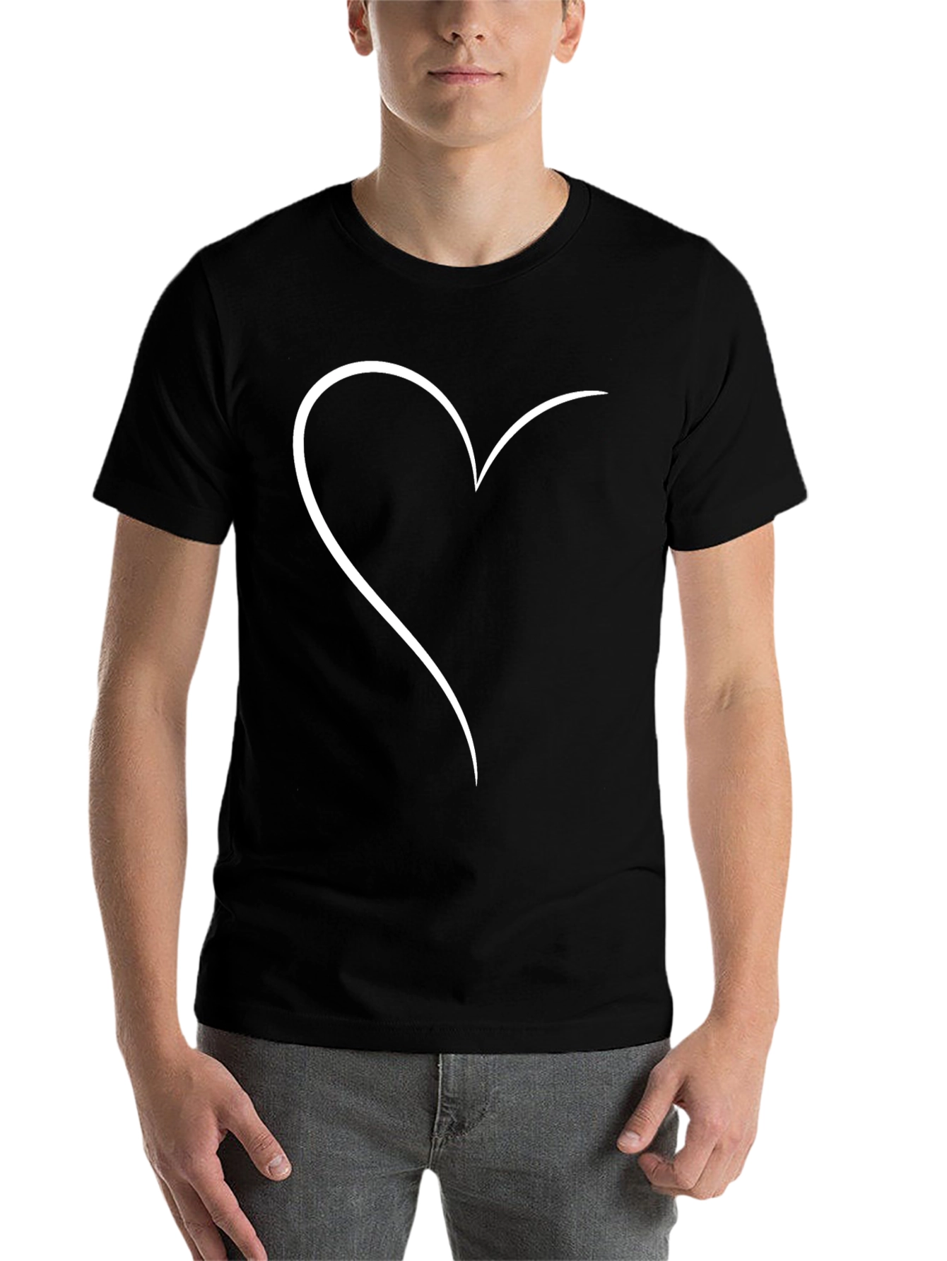 Black Minimalist Heart Outline T-Shirt - Black view 7