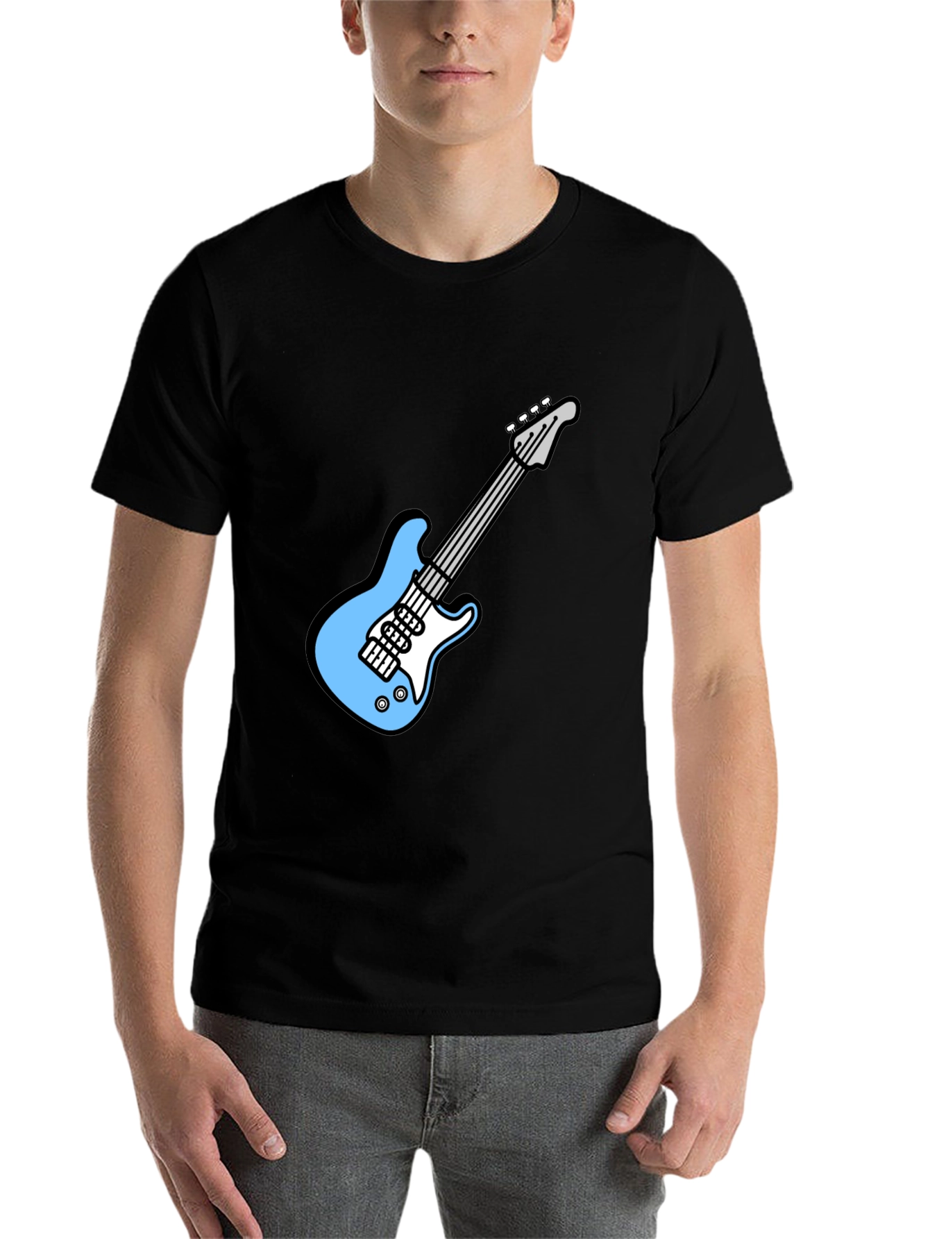 Black Cool Electric Guitar Graphic Tee - Black Cotton T-Shirt view 7