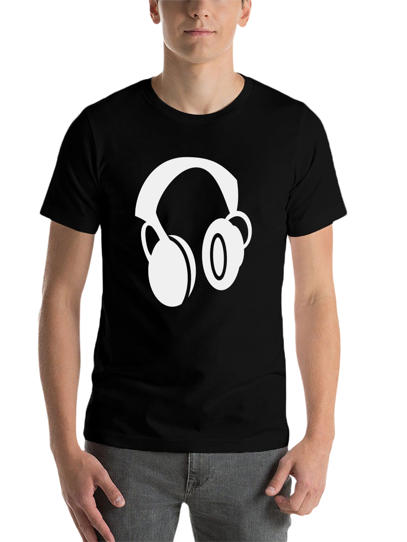 Black Black T-Shirt with Headphone Graphic view 7