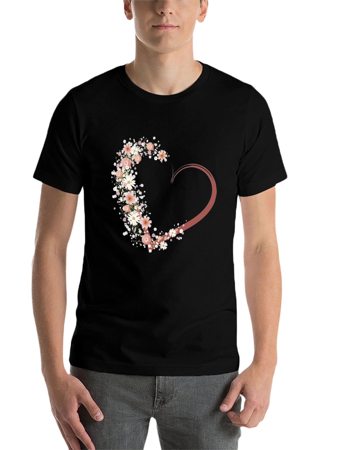 Black Floral Heart Graphic Tee - Stylish Casual Wear view 7