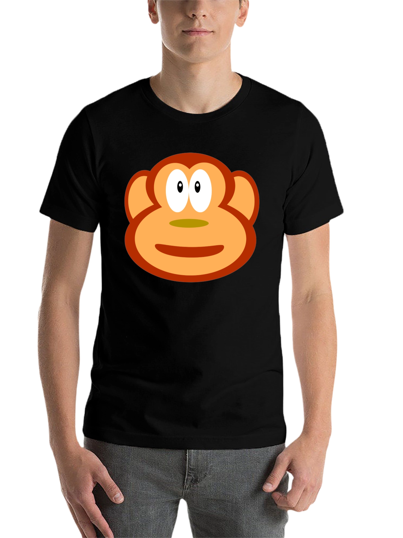 Black Funny Monkey Face Graphic Black T-Shirt view 7