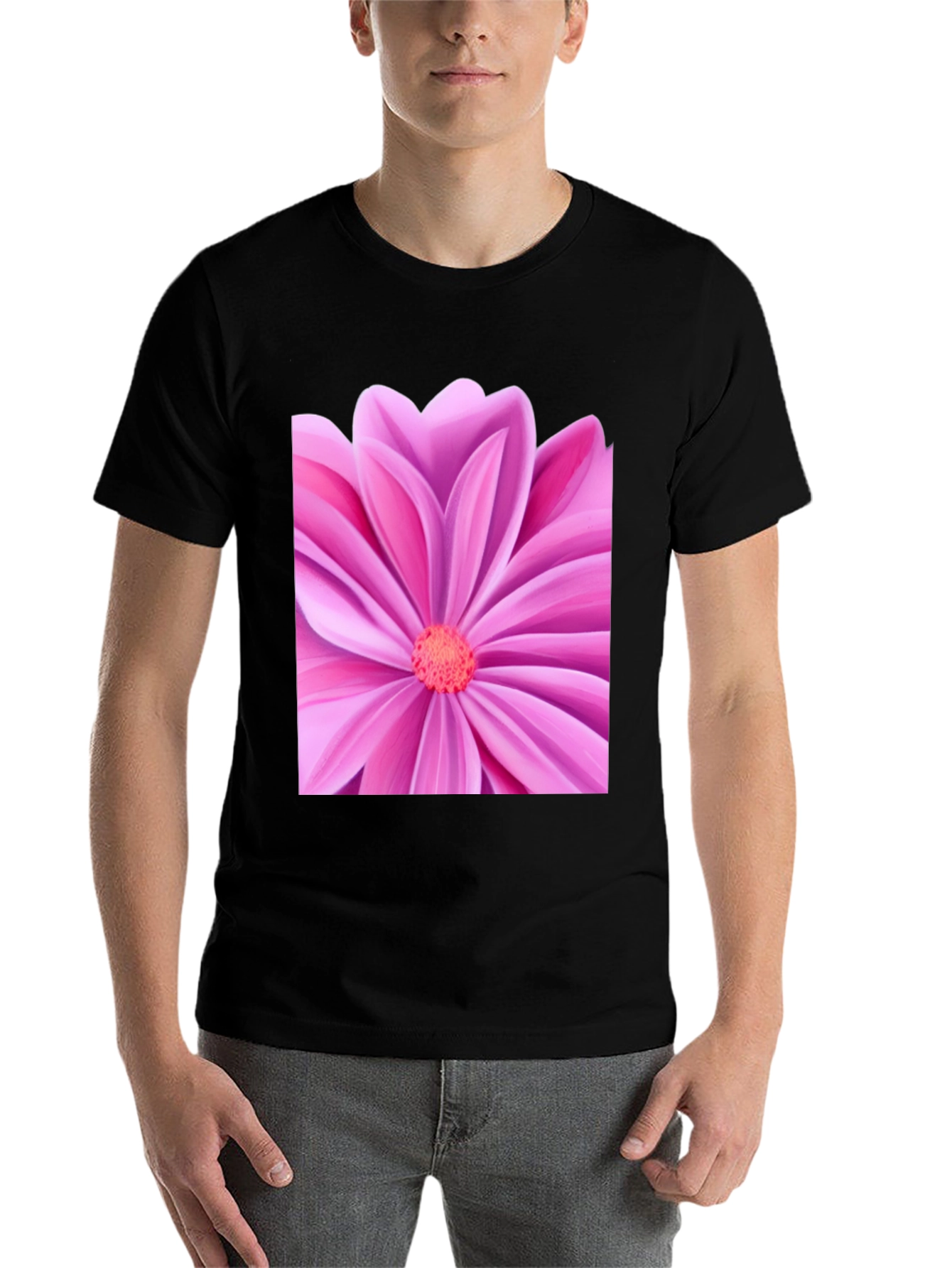Black Pink Petal Flower Graphic Tee - Black view 7