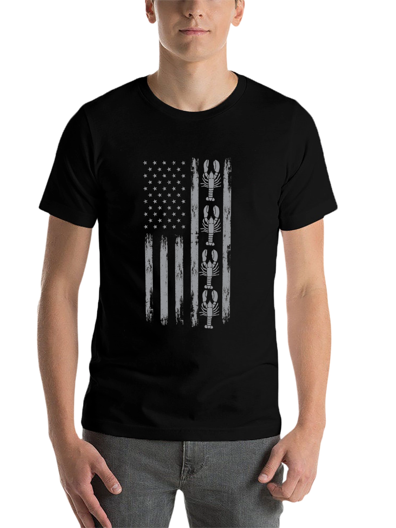 Black Lobster American Flag Graphic T-Shirt view 7