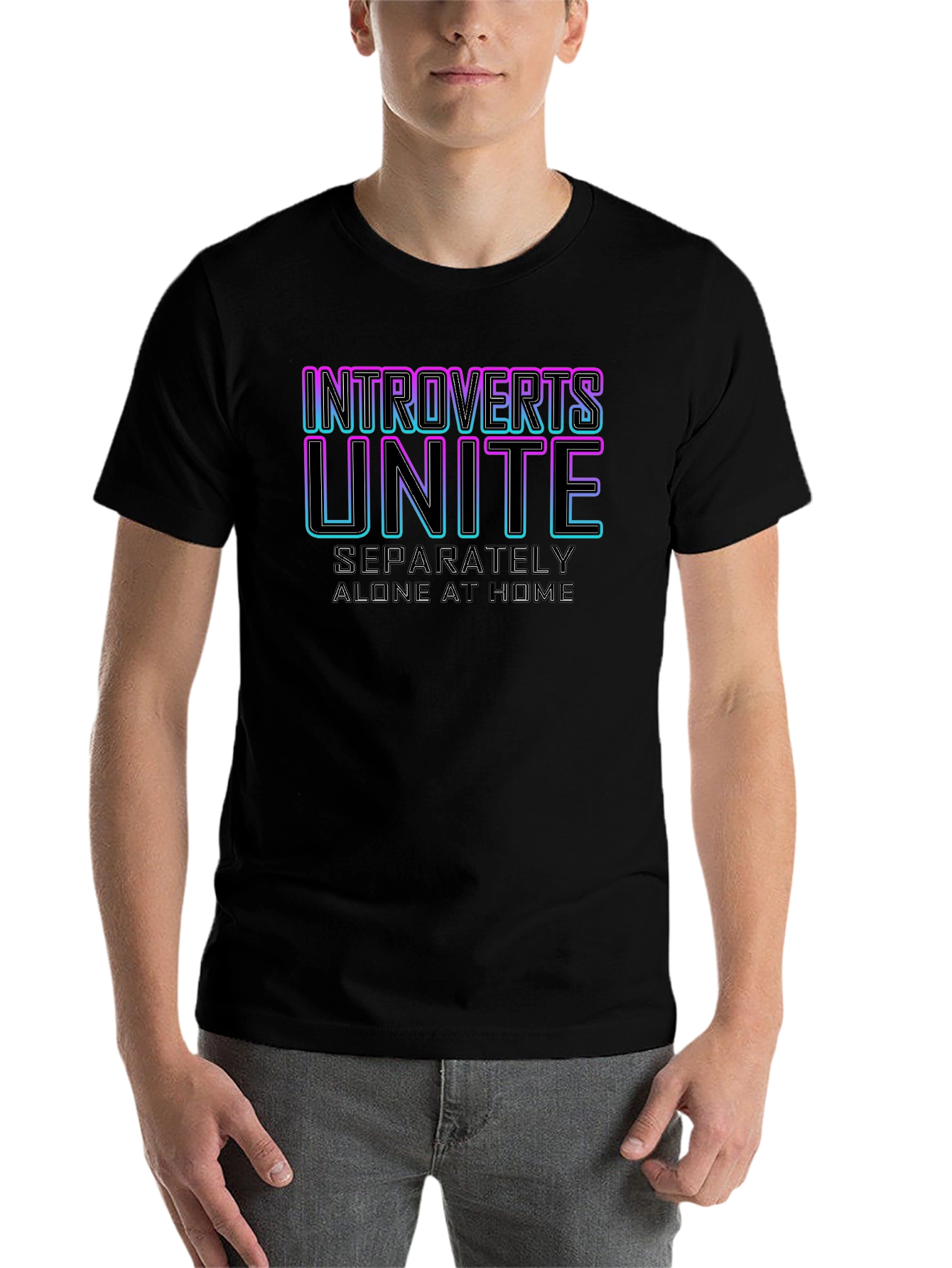 Black Introverts Unite Black T-Shirt view 7