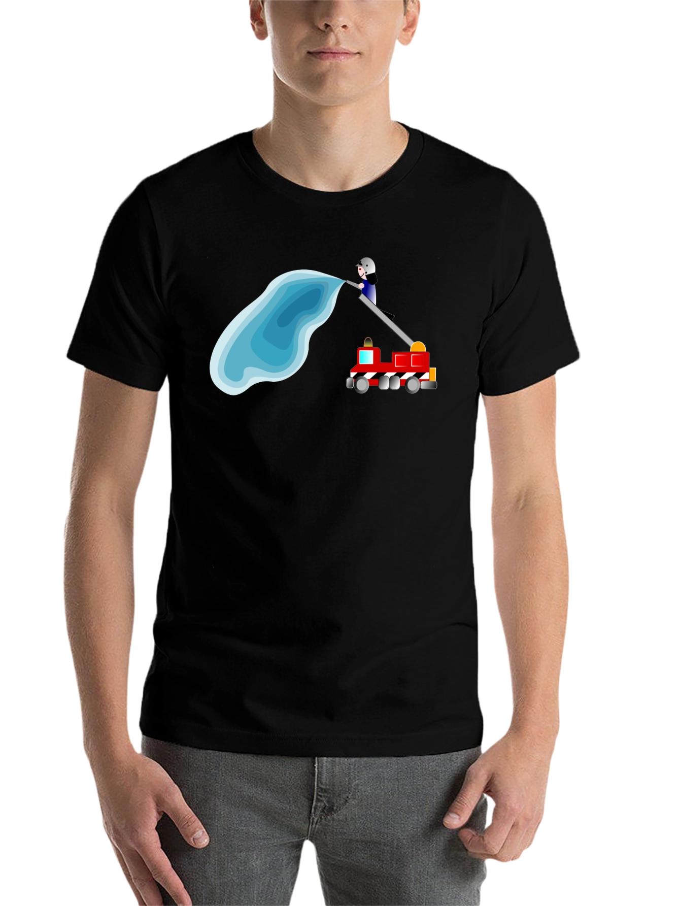 Black Firefighter Cartoon Black T-Shirt view 7