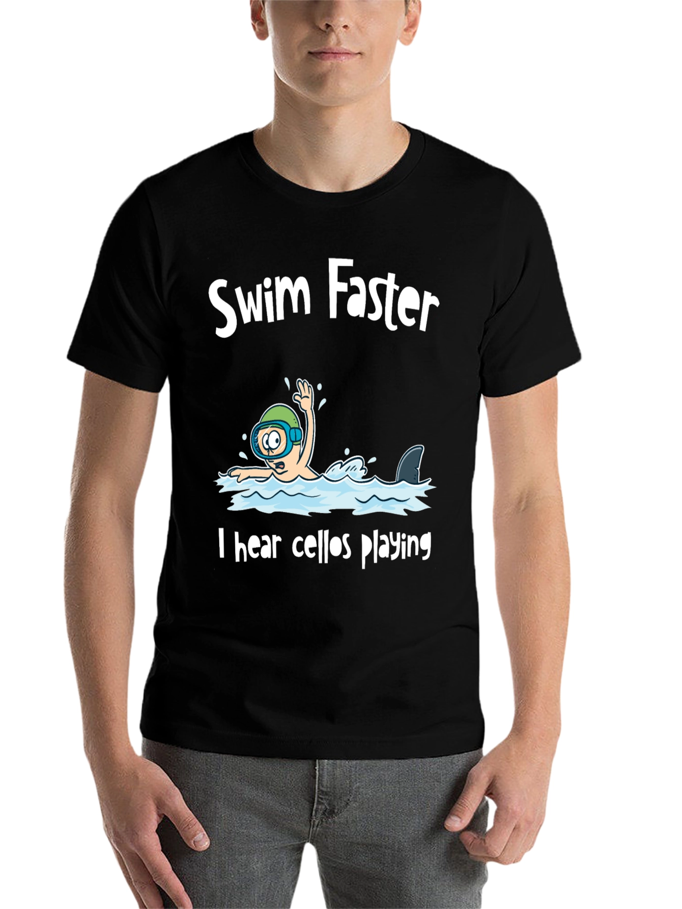 Black Swim Faster Shark Humor Graphic Tee view 7