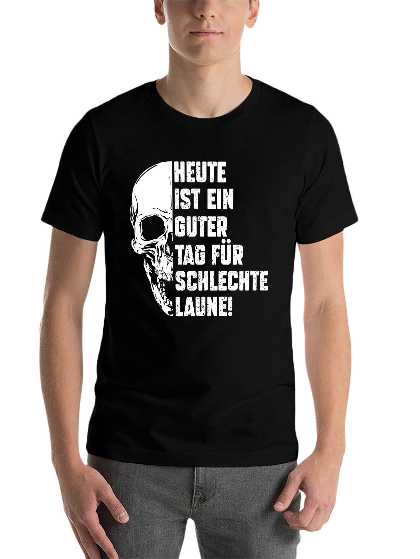 Black Humorous Skull Graphic T-Shirt - 'Bad Mood Day' view 7