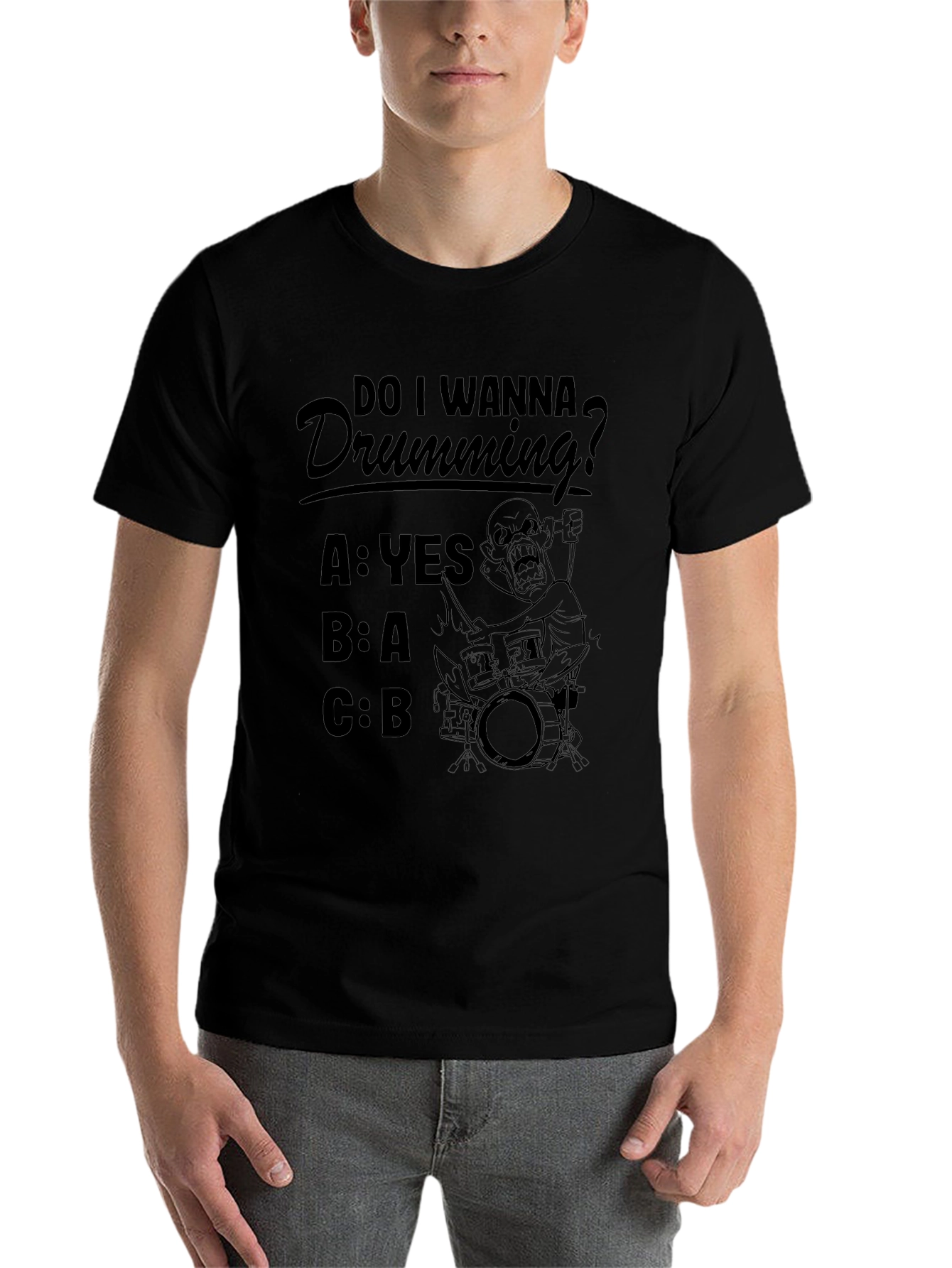 Black Funny Drumming T-Shirt - "Do I Wanna Drumming?" view 7