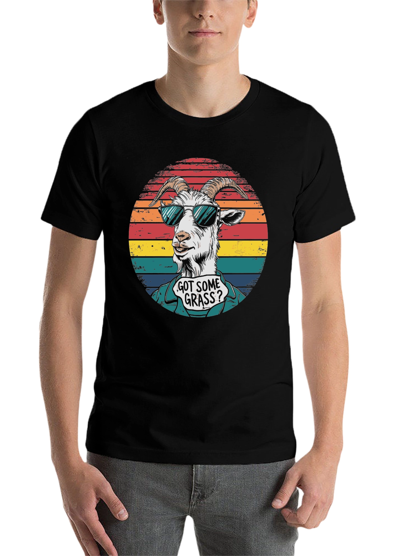 Black Got Some Grass? Novelty Goat Graphic T-Shirt view 7