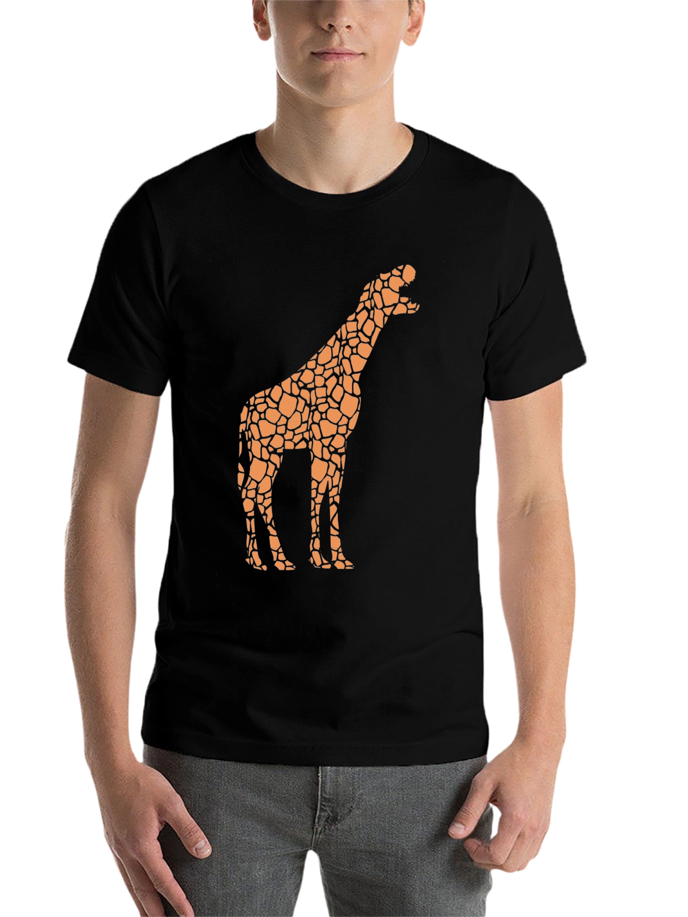 Black Giraffe Print Black T-Shirt - Novelty Design view 7