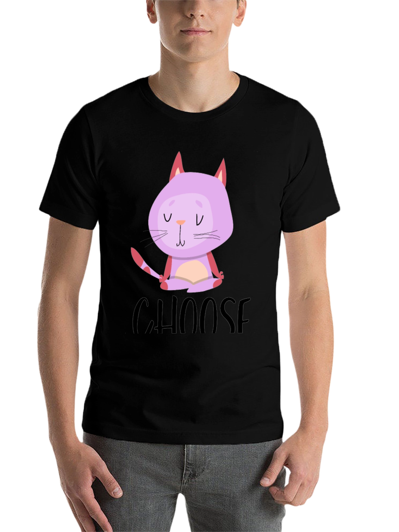Black Zen Cat Meditation T-Shirt view 7