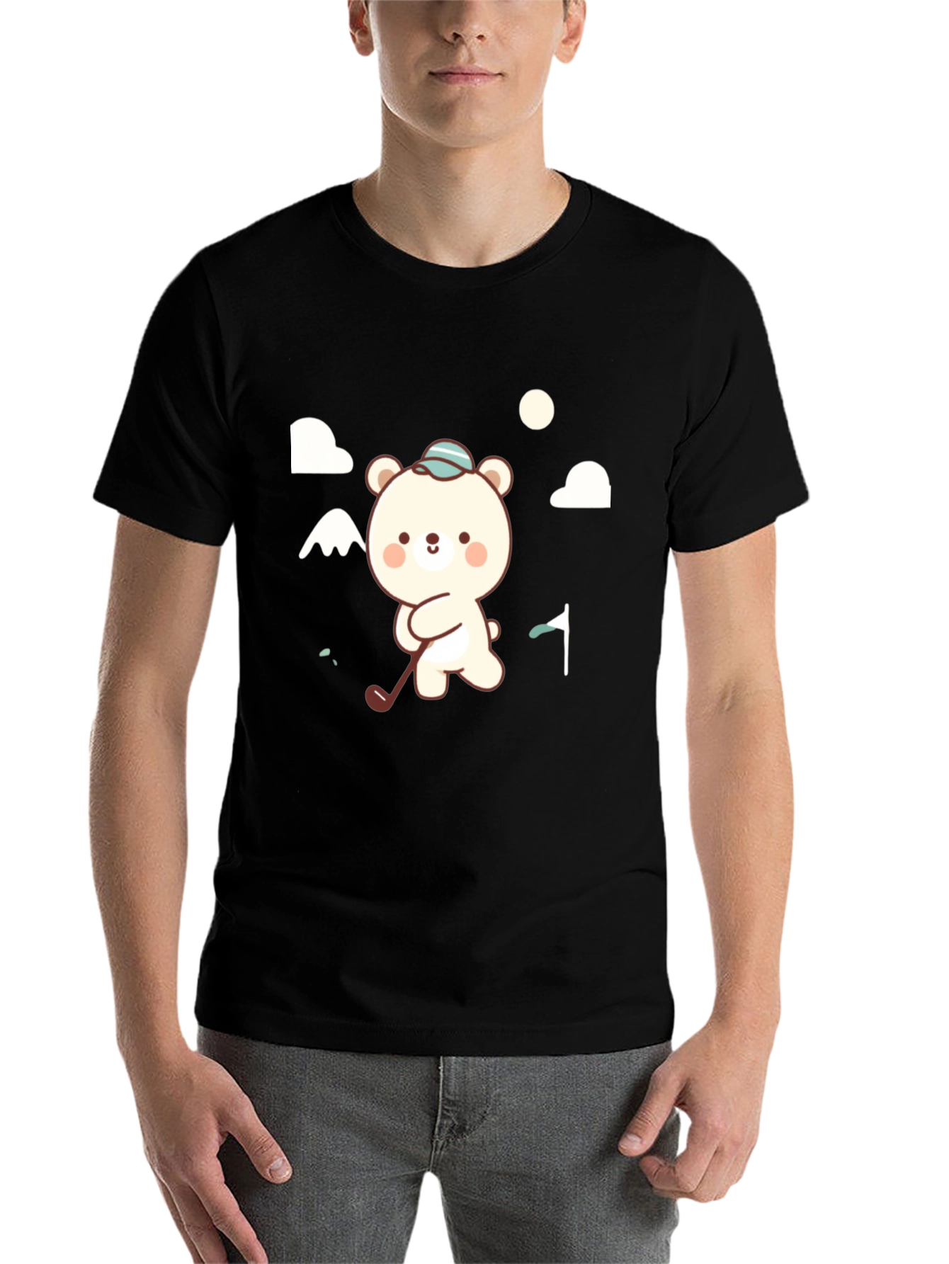 Black Cute Bear Golfing Black Graphic Tee view 7