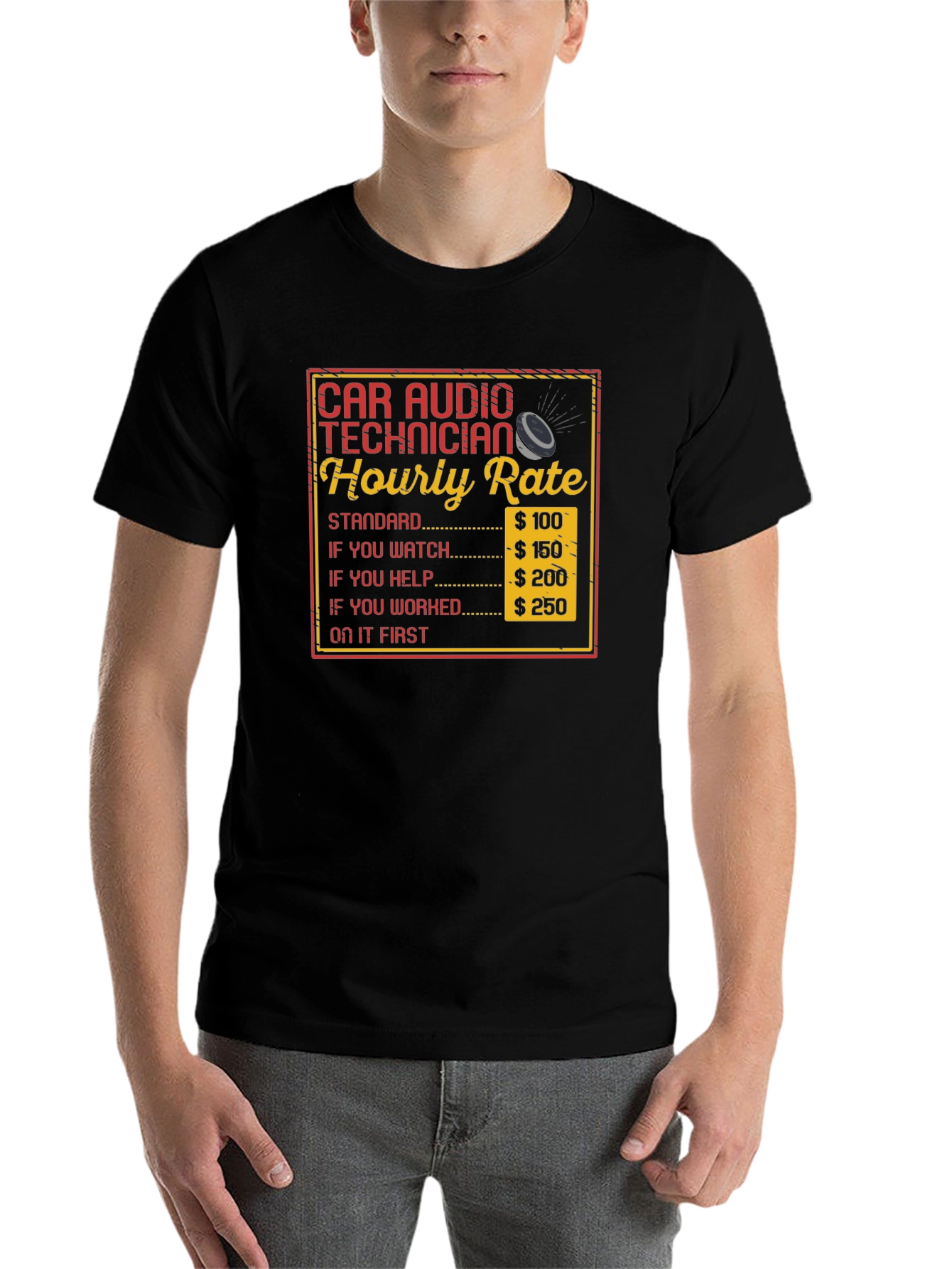 Black Car Audio Technician Hourly Rate T-Shirt view 7