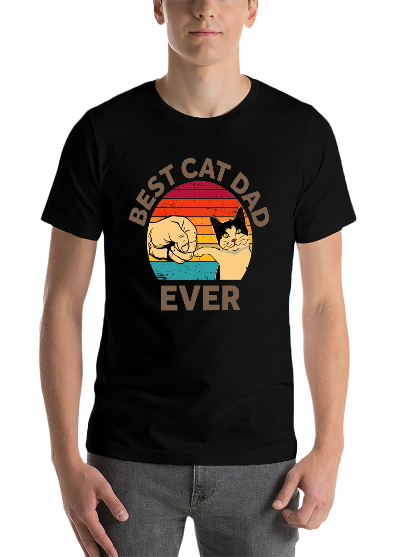 Black Best Cat Dad Ever T-Shirt Retro Sunset view 7