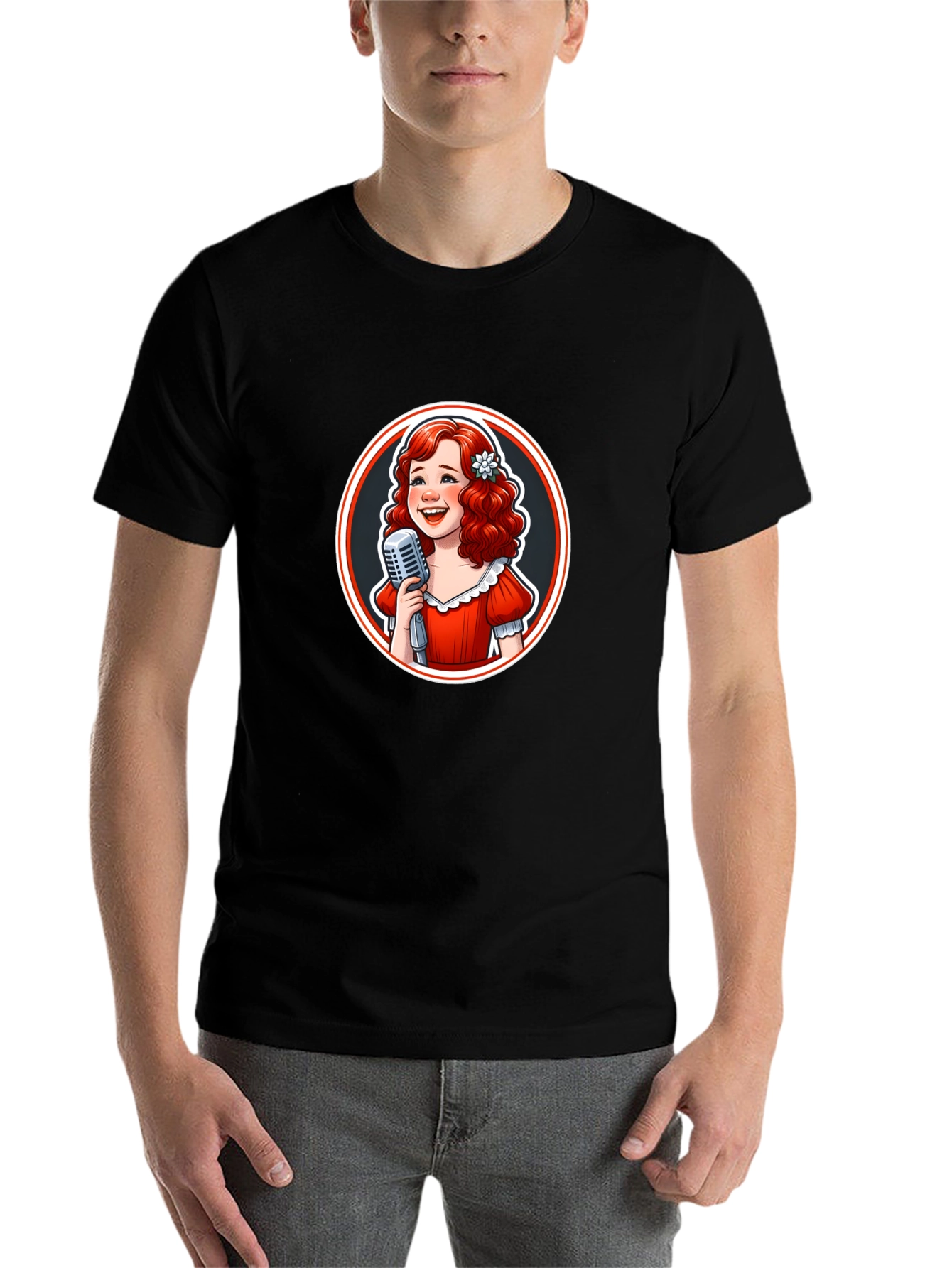 Black Retro Singer Graphic Tee - Black Cotton T-Shirt view 7