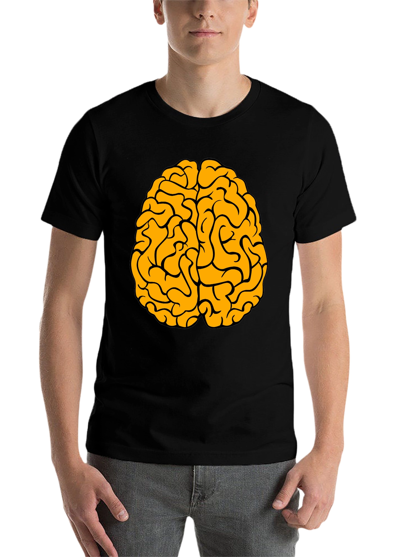 Black Brain Graphic Tee - Black Cotton Crew Neck T-Shirt view 7