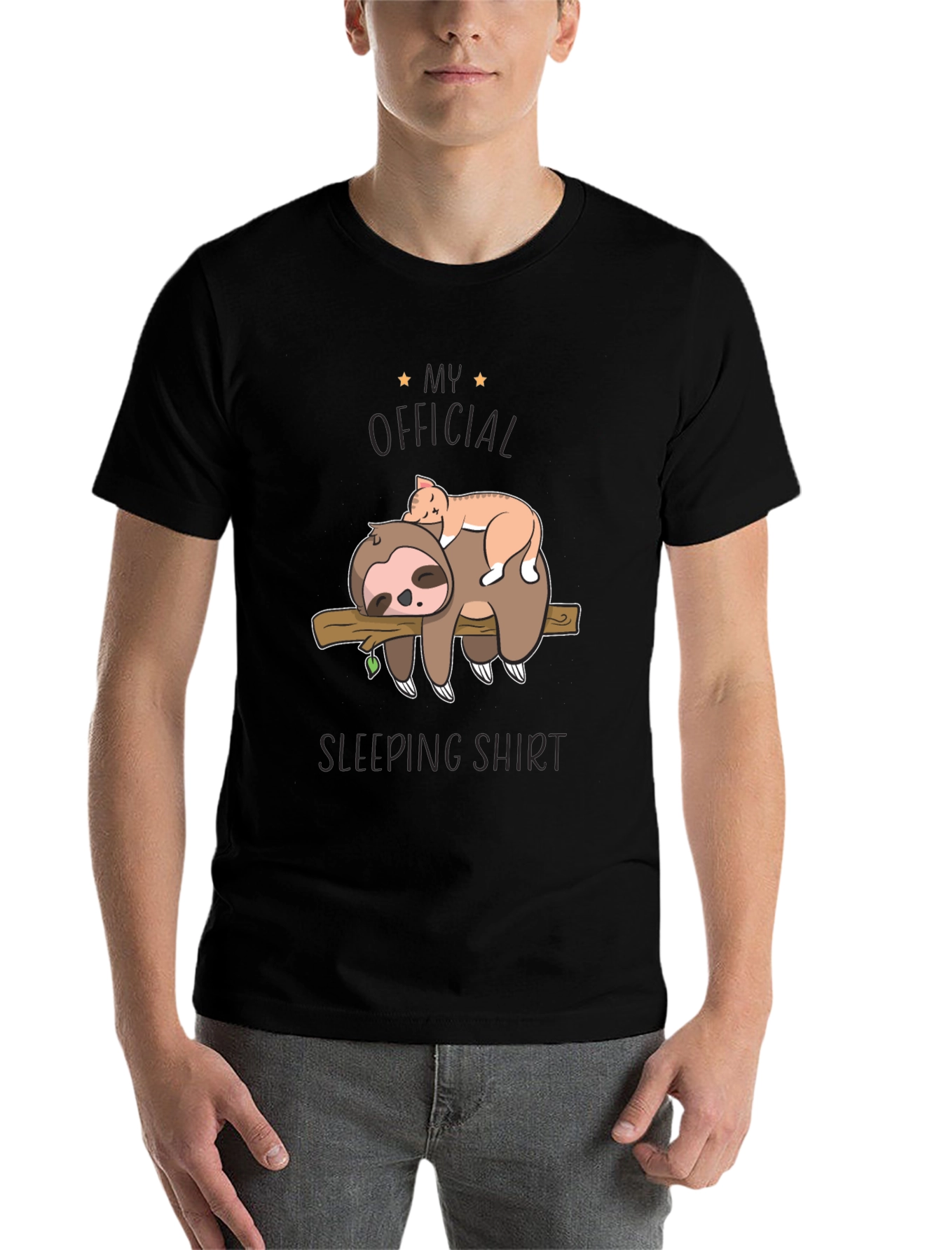 Black Sloth & Cat Sleeping Shirt - Official Sleepwear view 7