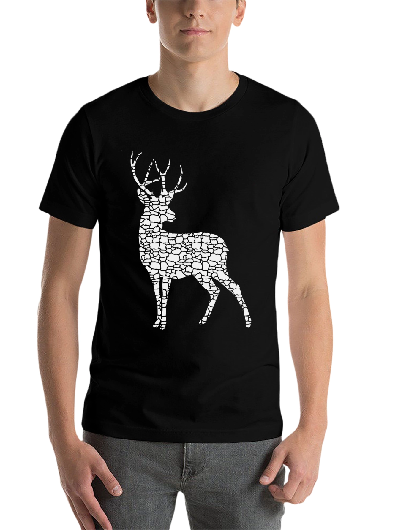 Black Stone Deer Graphic Tee - Stylish Nature Lover's T-Shirt view 7