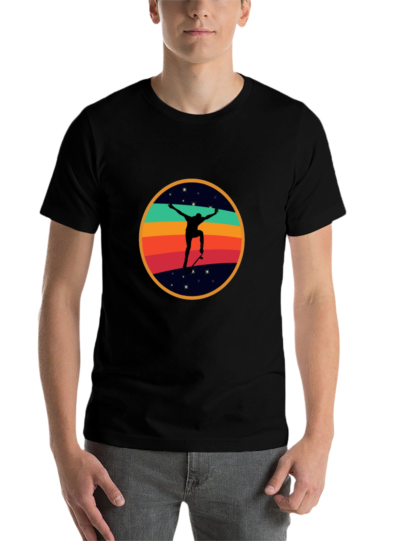 Black Retro Skateboarder Graphic T-Shirt - Cool & Stylish view 7