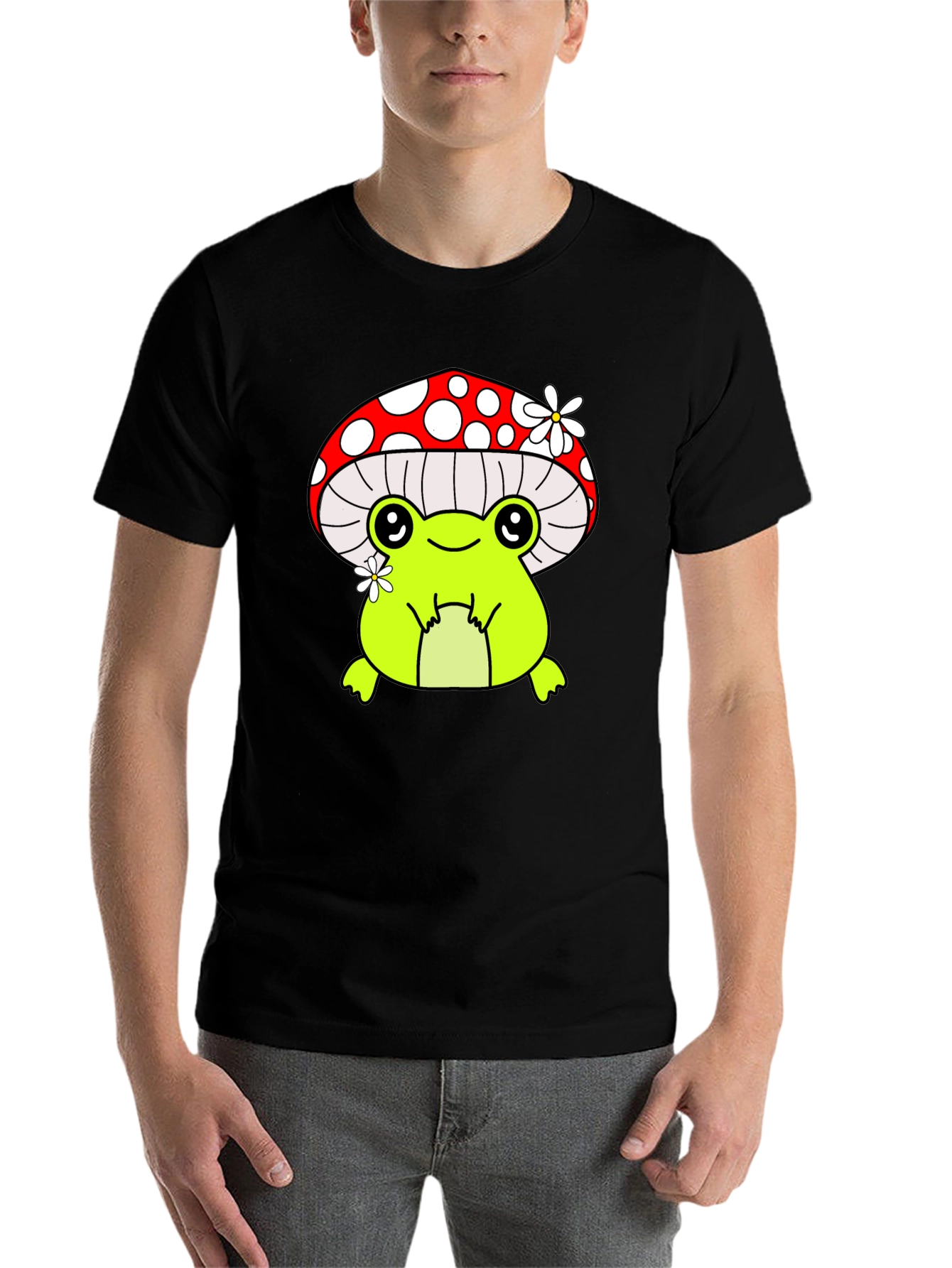 Black Mushroom Frog Graphic Tee - Black Cotton Shirt view 7