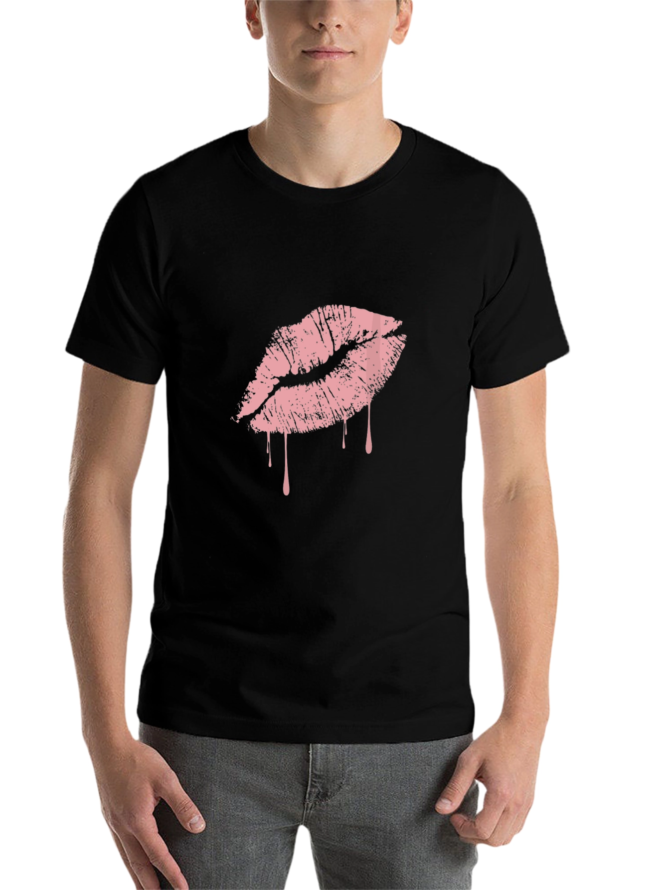 Black Black T-Shirt with Pink Dripping Lips Graphic view 7