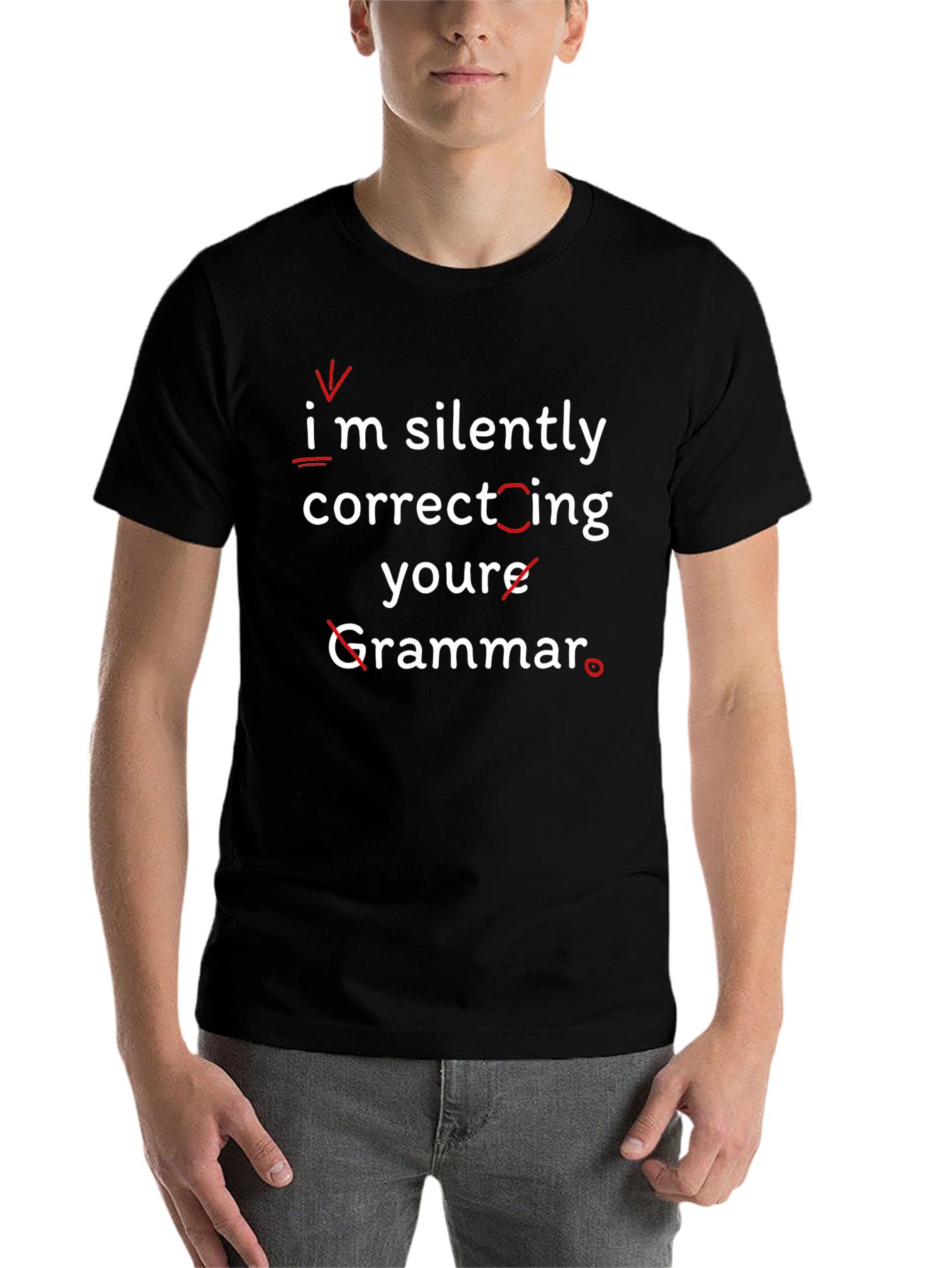 Black Funny Grammar Correction Black T-Shirt view 7
