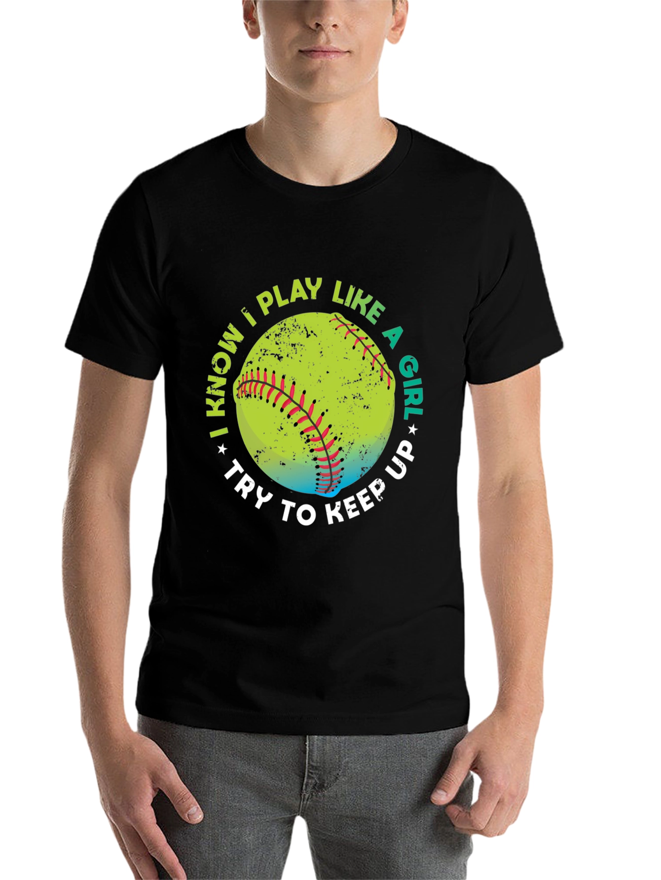 Black I Know I Play Like A Girl Softball T-Shirt view 7