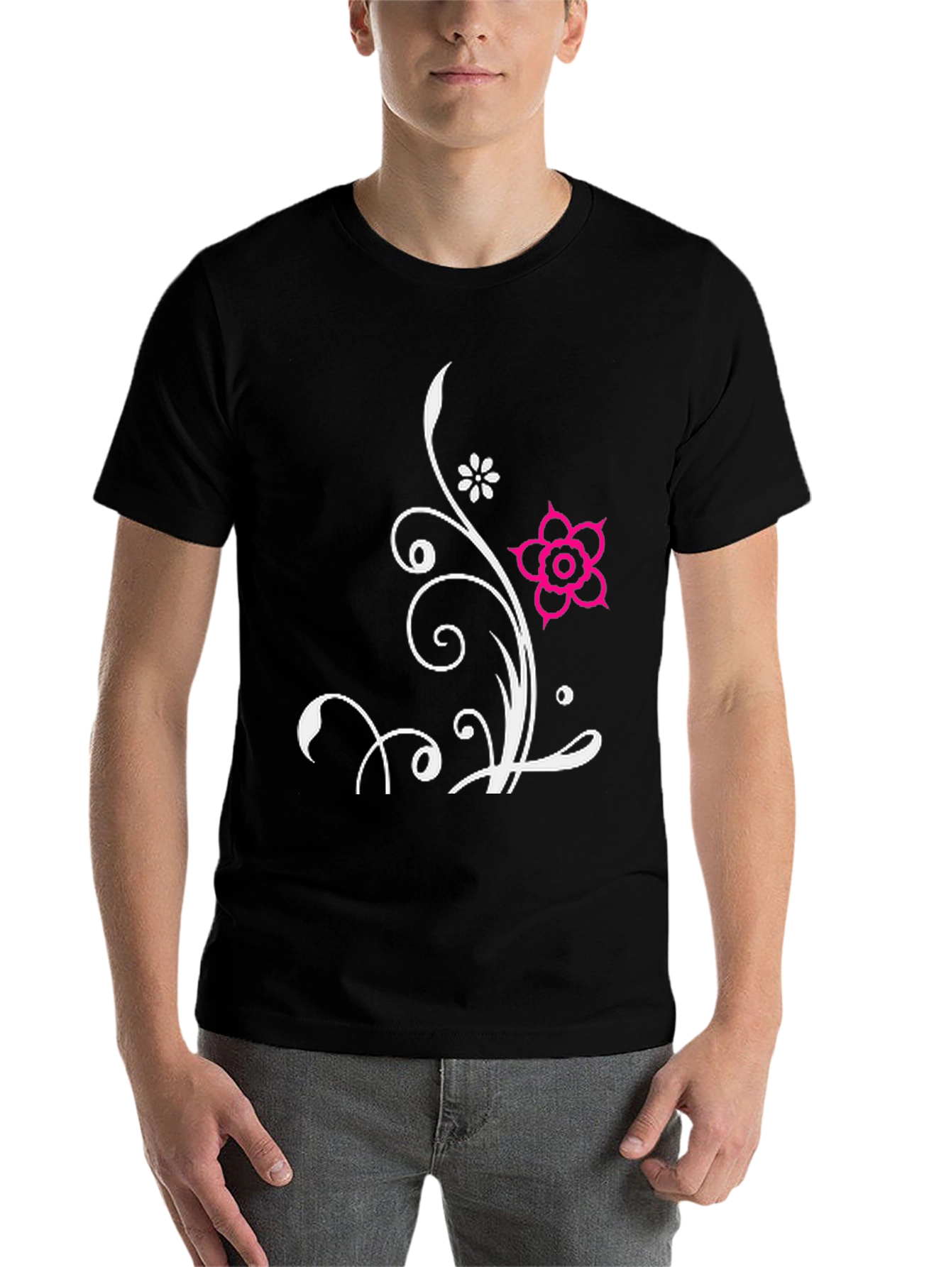 Black Floral Design Black T-Shirt view 7