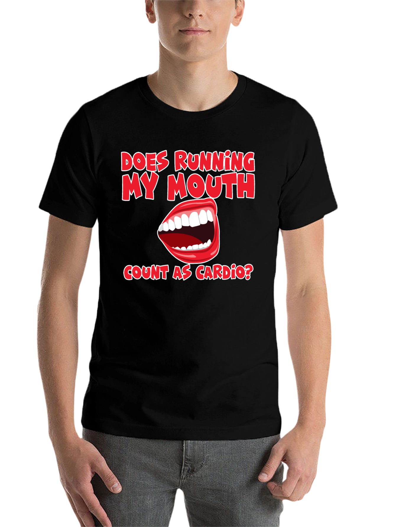 Black Funny Running My Mouth Cardio T-Shirt view 7
