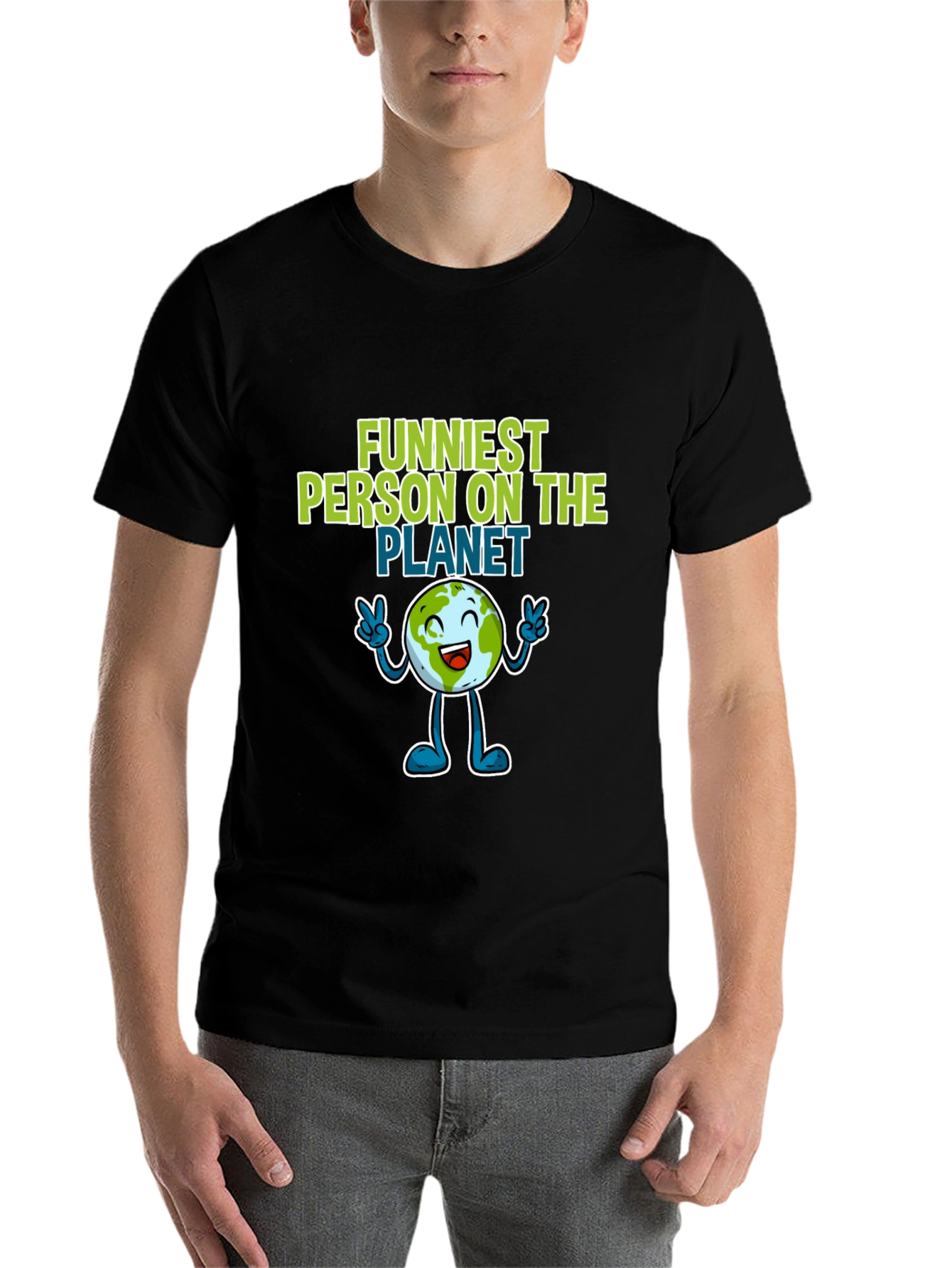 Black Funniest Person on the Planet T-Shirt - Black Crew Neck view 7