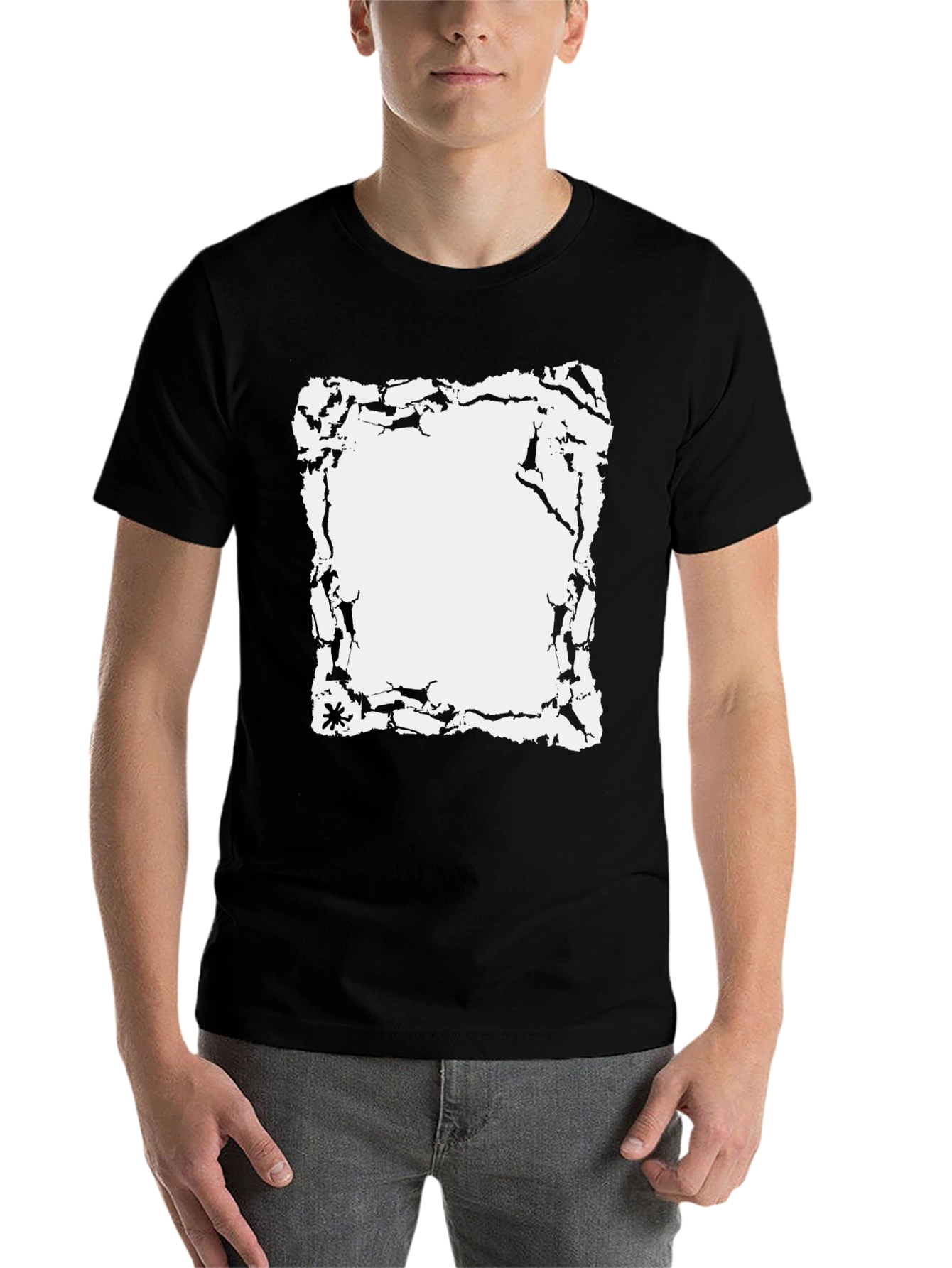 Black Cracked Edge Graphic Tee - Black Cotton Casual Wear view 7