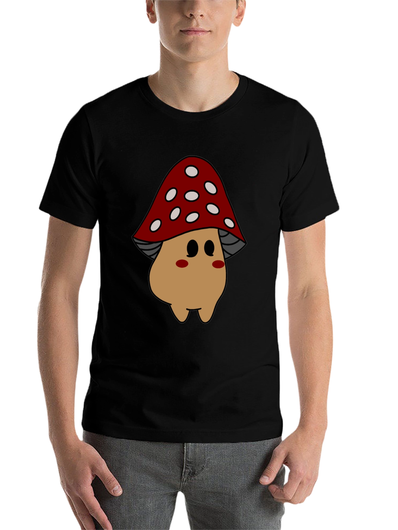 Black Mushroom Cartoon Graphic Tee view 7