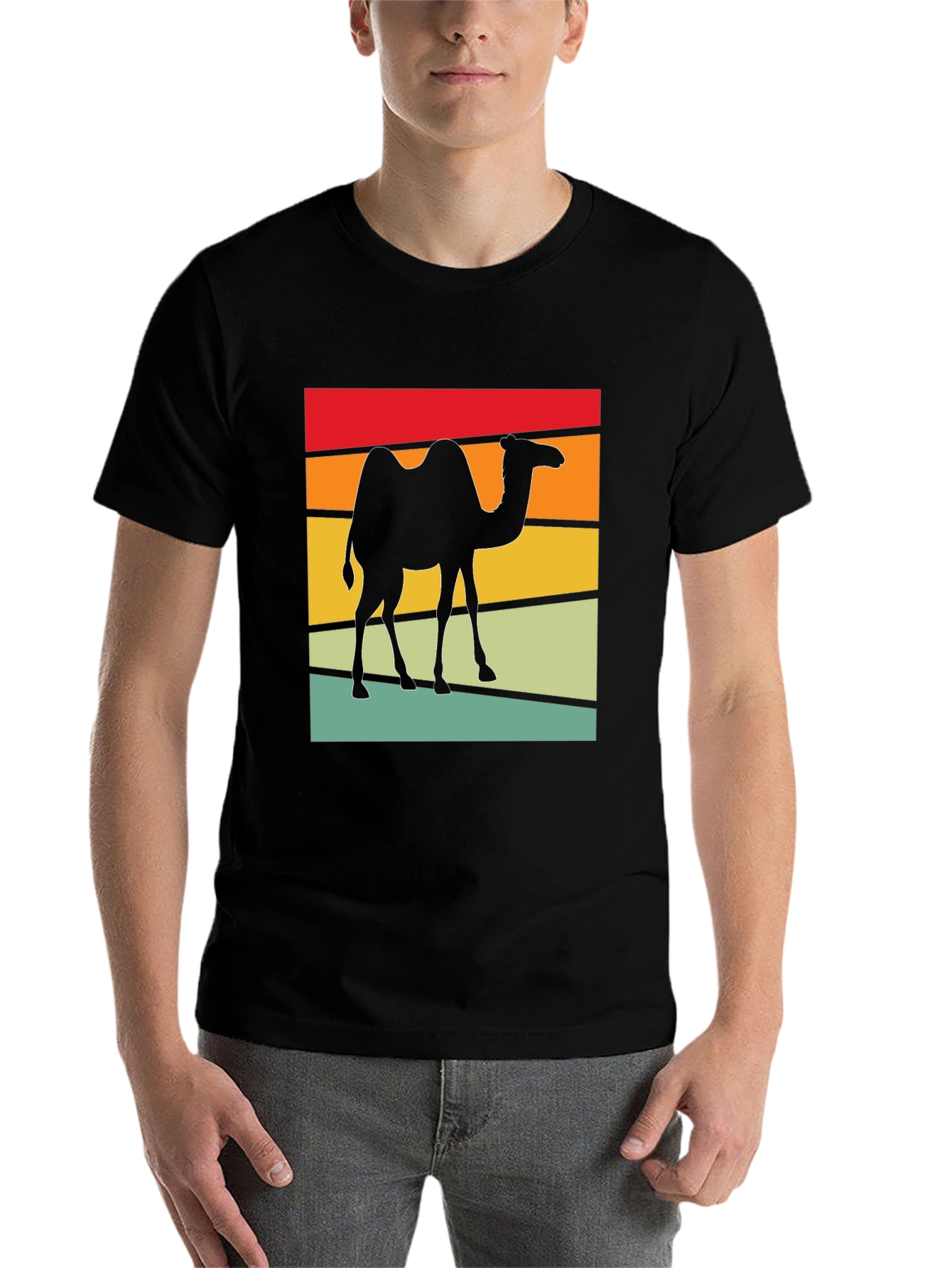 Black Retro Camel T-Shirt: Black Cotton Blend, Graphic Tee view 7