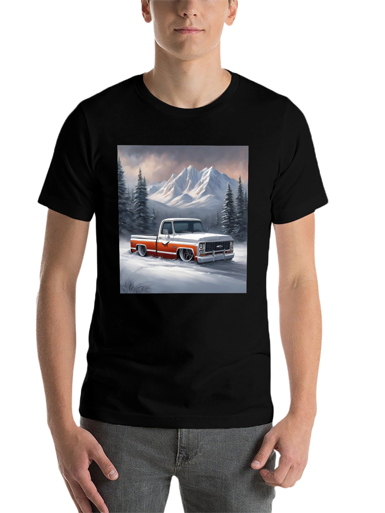 Black Classic Truck Graphic Tee - Mountain Scene view 7