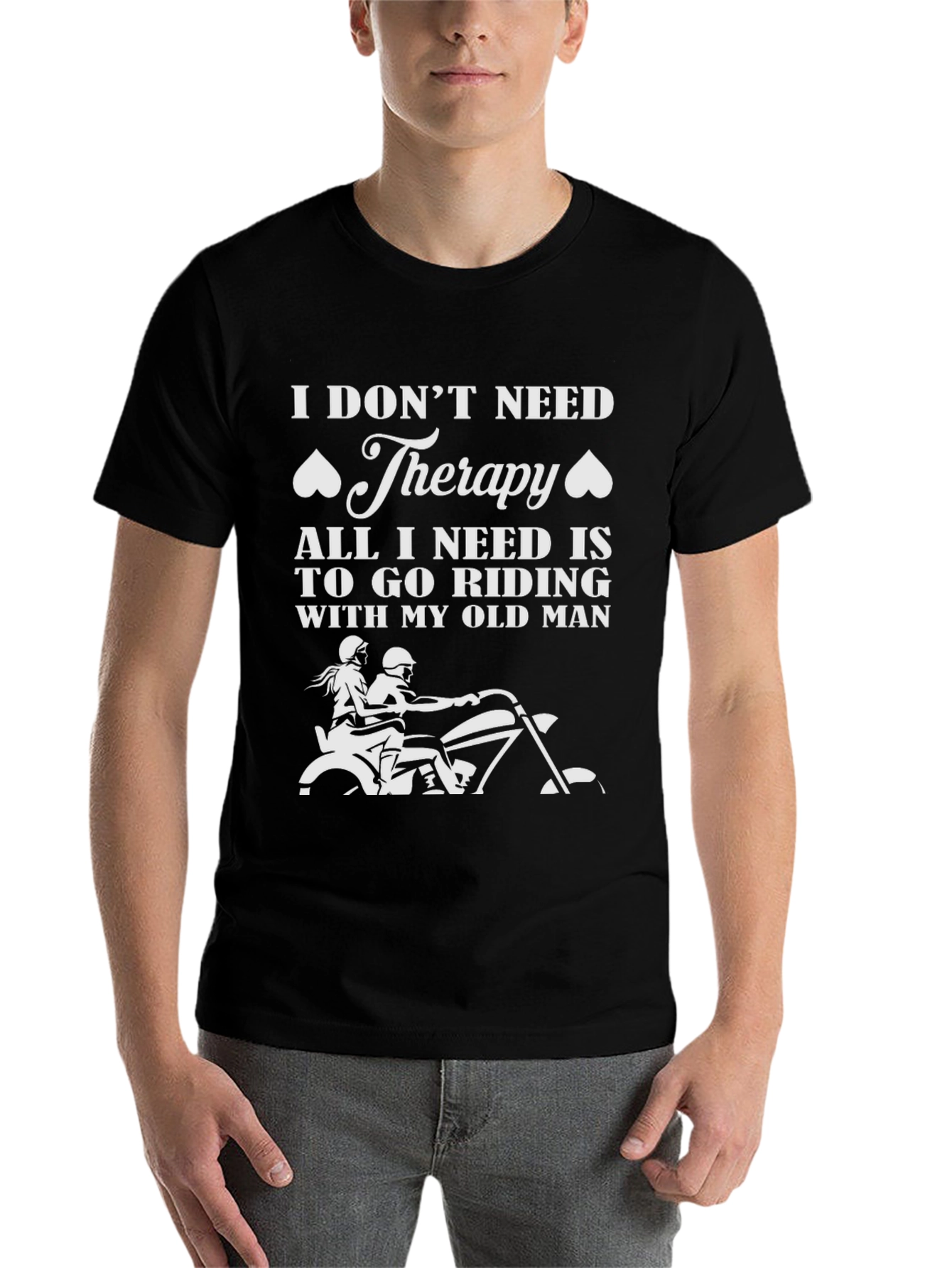 Black Riding Therapy T-Shirt - Motorcycle Old Man Design view 7