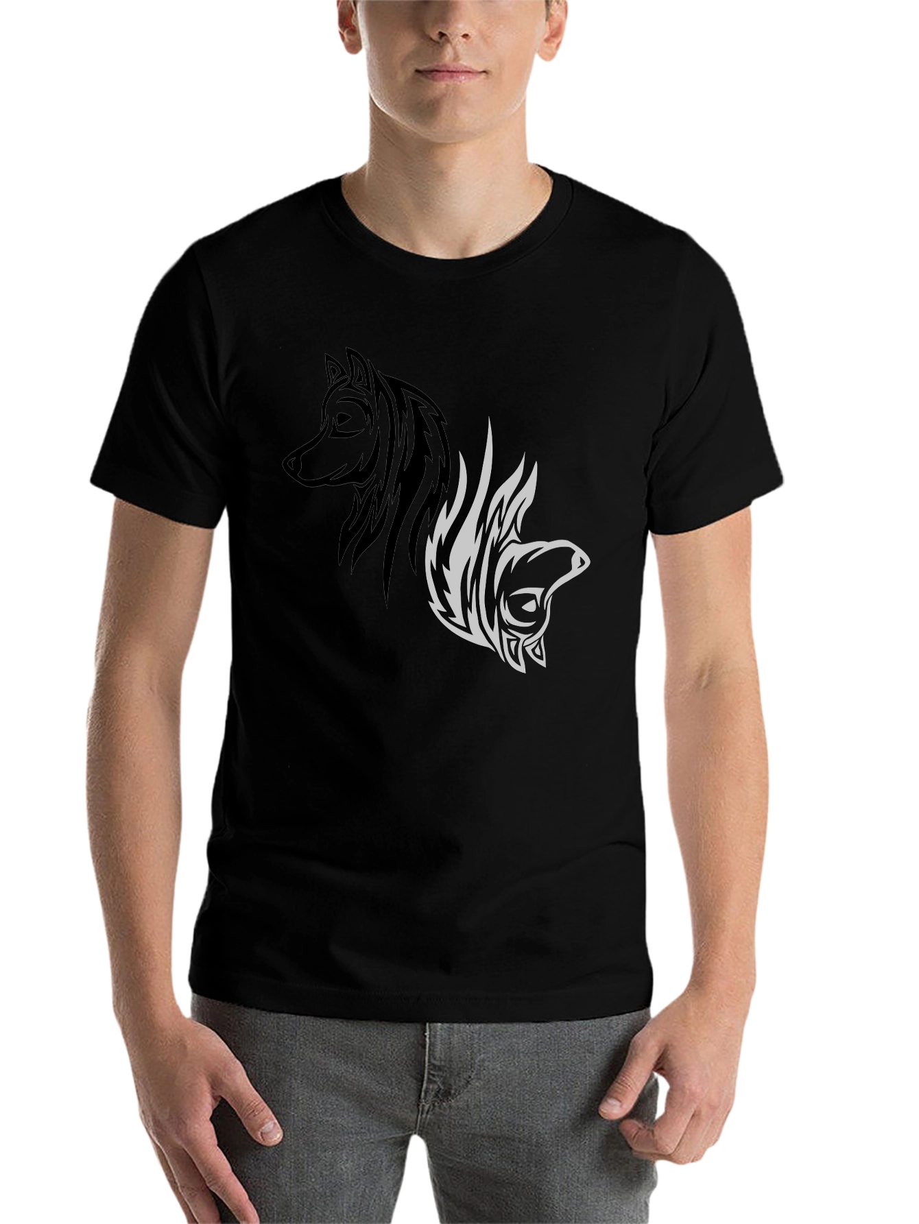 Black Yin Yang Wolf Graphic Tee - Stylish Black T-Shirt view 7