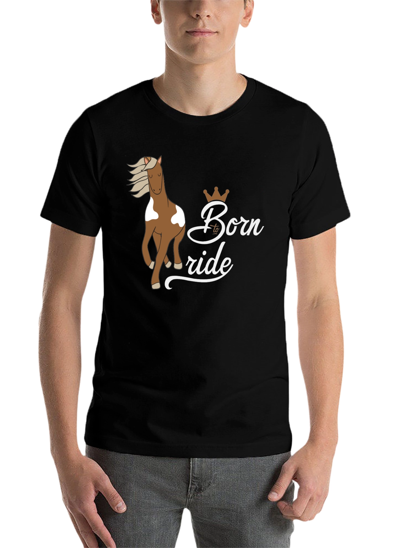 Black Born to Ride Horse T-Shirt view 7