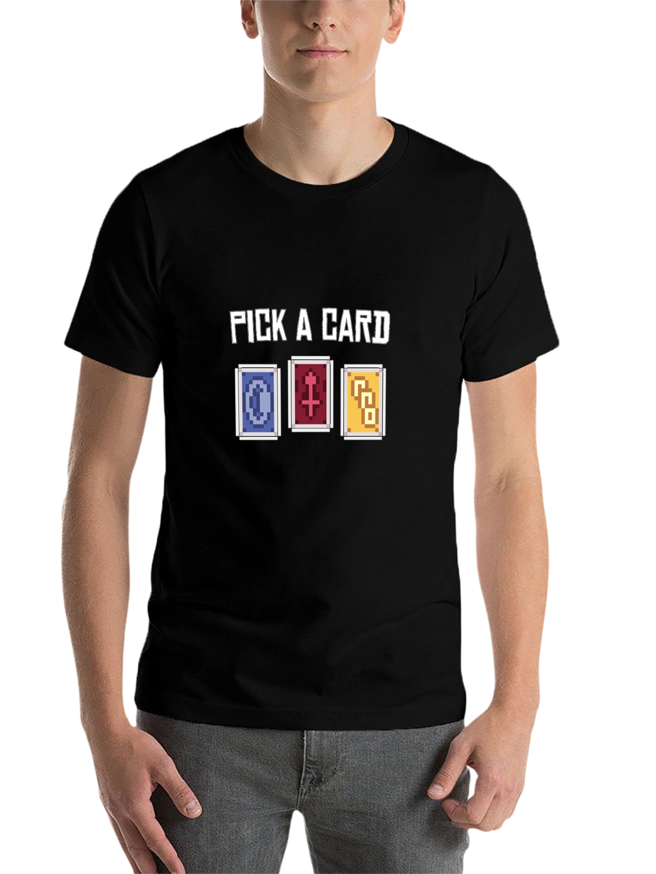 Black Pick A Card Graphic Tee - Pixelated Tarot Design view 7