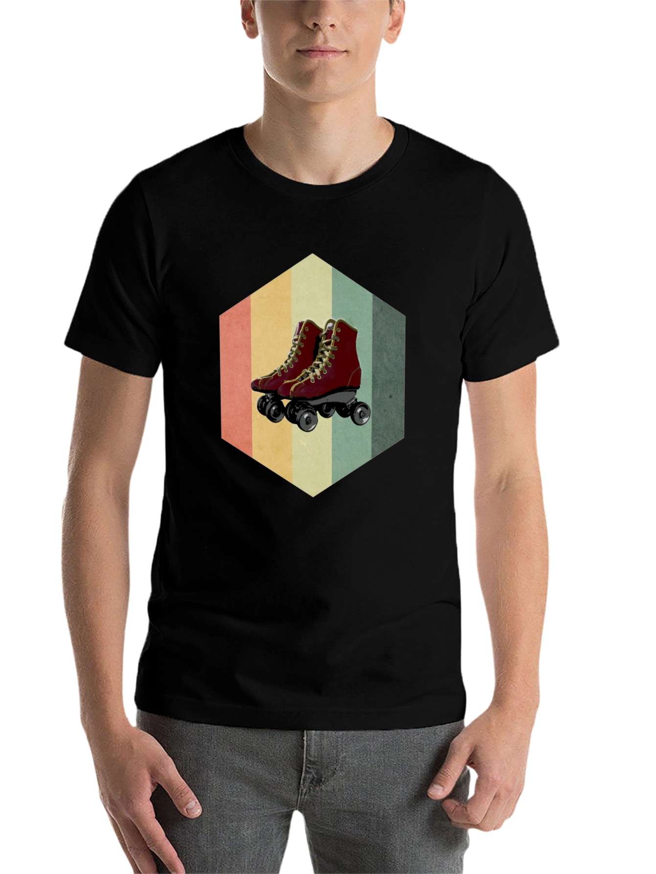 Black Retro Roller Skate Graphic Tee - Black Casual Shirt view 7