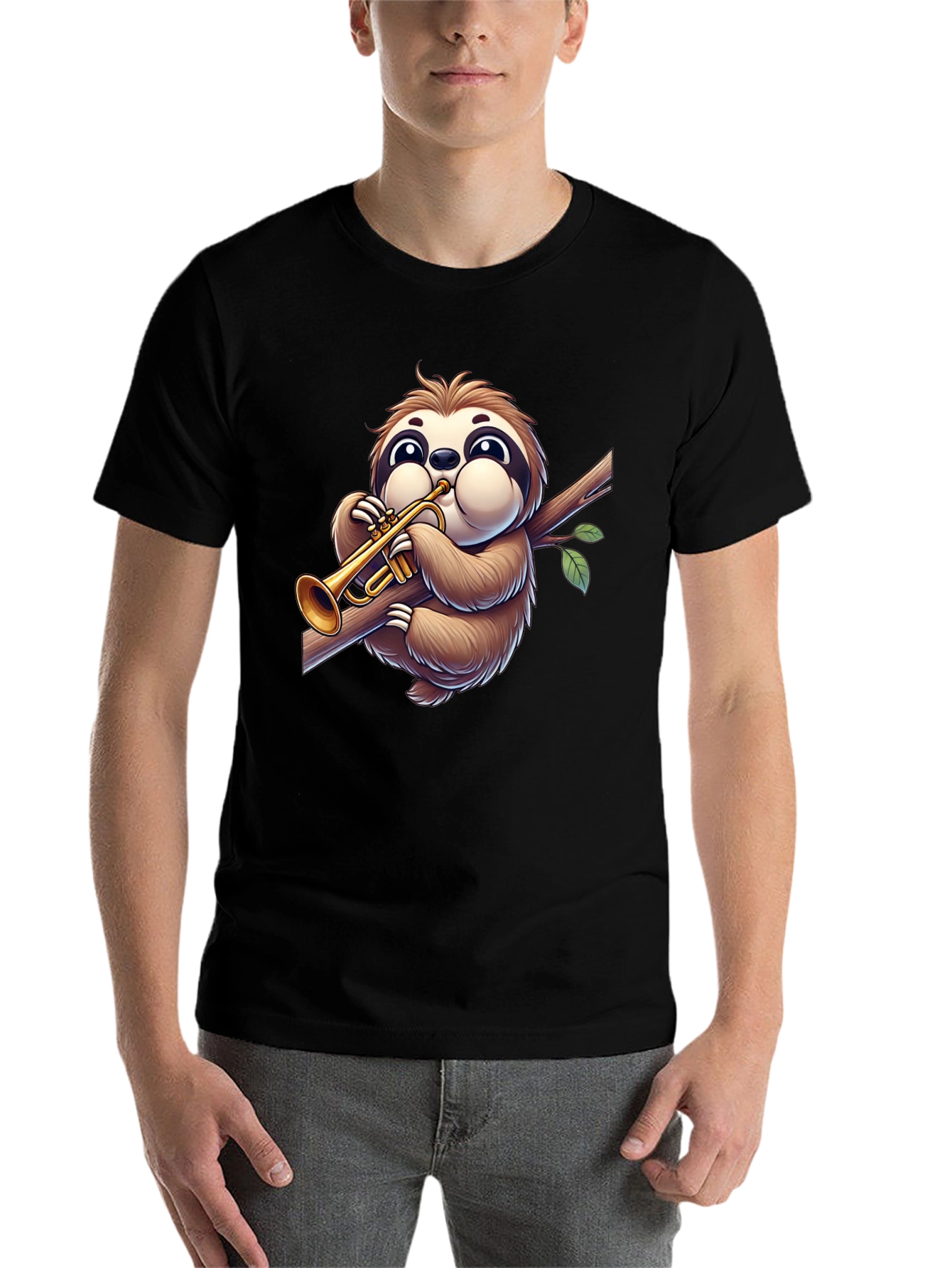 Black Sloth Trumpet T-Shirt - Cartoon Music Lover Tee view 7
