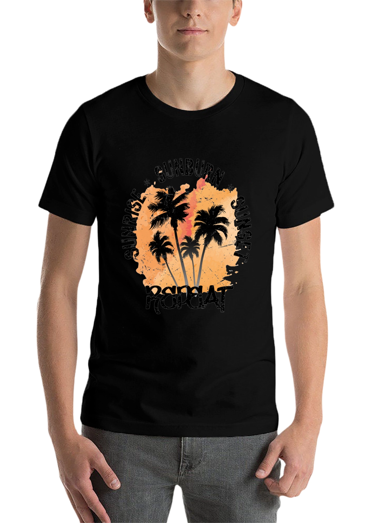 Black Sunrise Sunset Repeat Palm Tree T-Shirt view 7