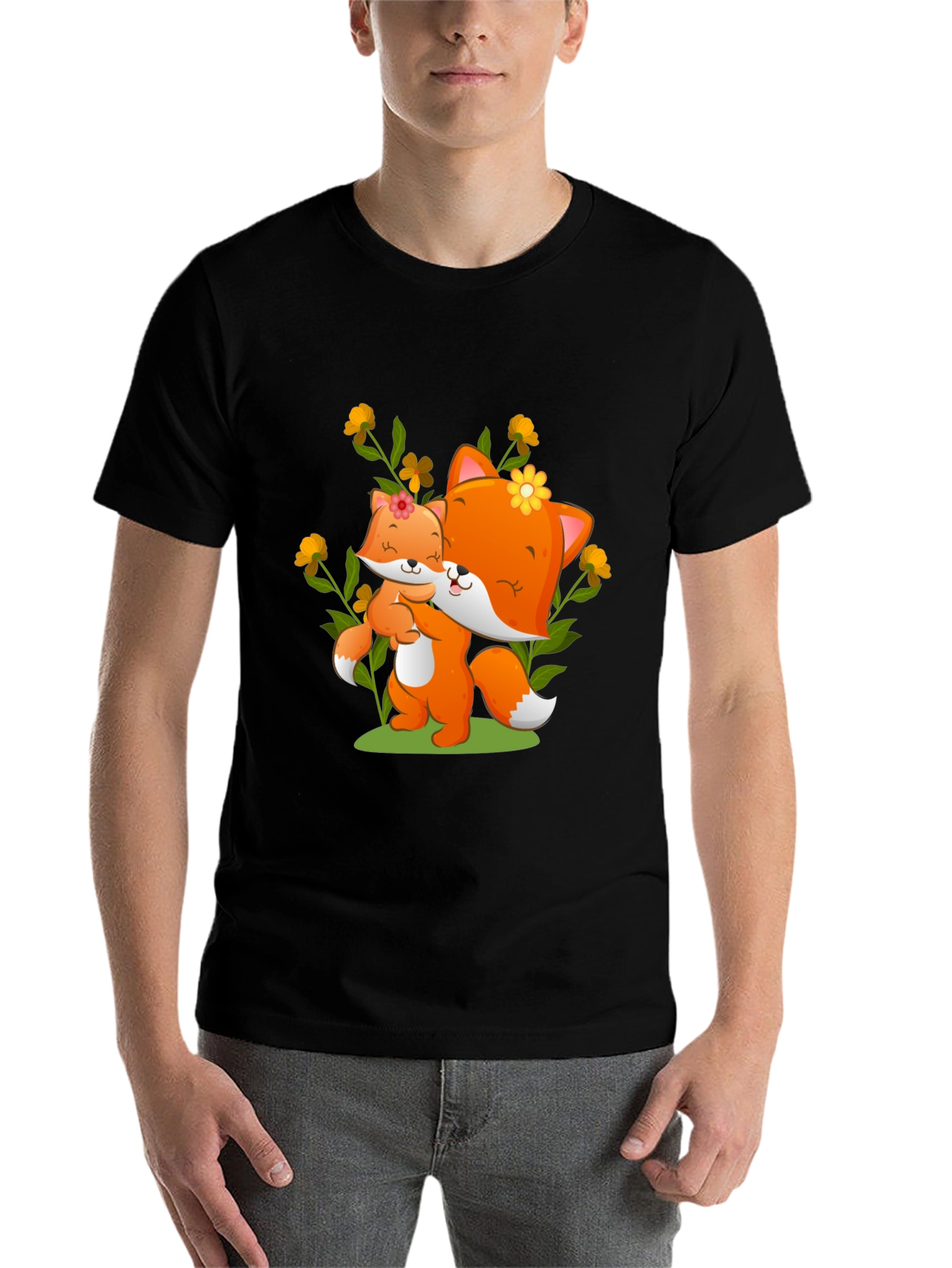 Black Cute Fox & Cub Graphic Tee view 7