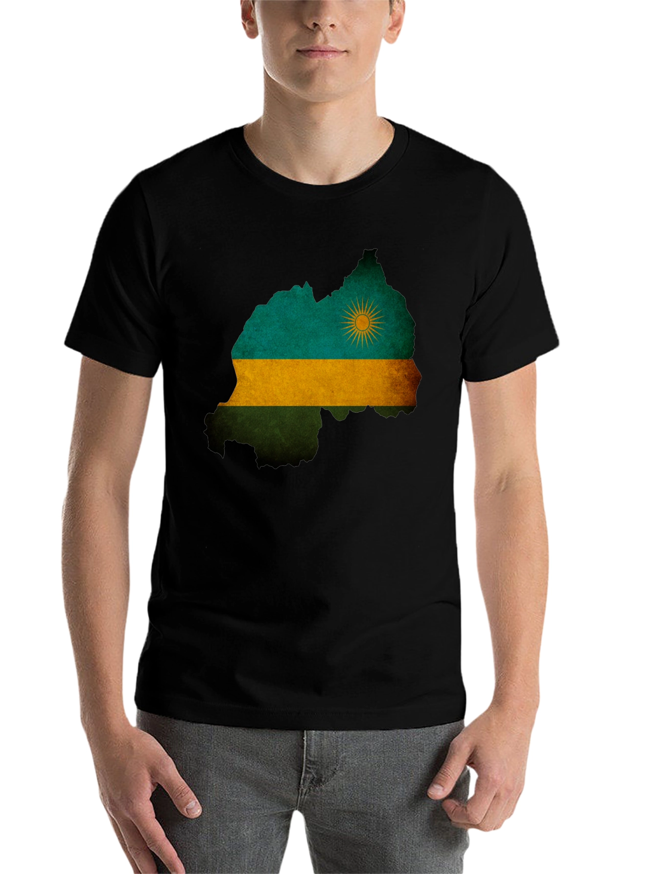 Black Rwanda Flag Map T-Shirt - Black view 7