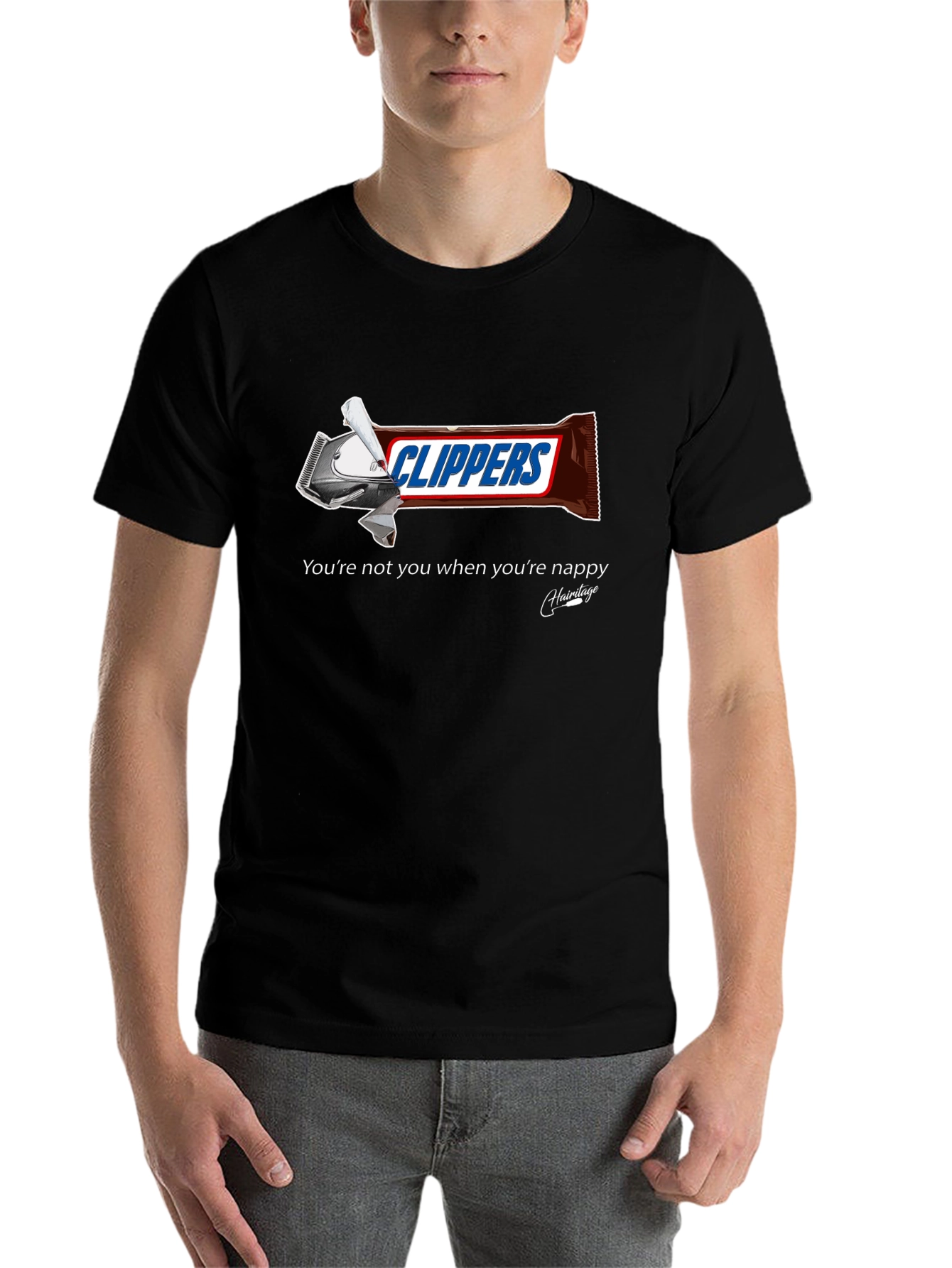 Black Humorous Clippers Hairitage T-Shirt view 7