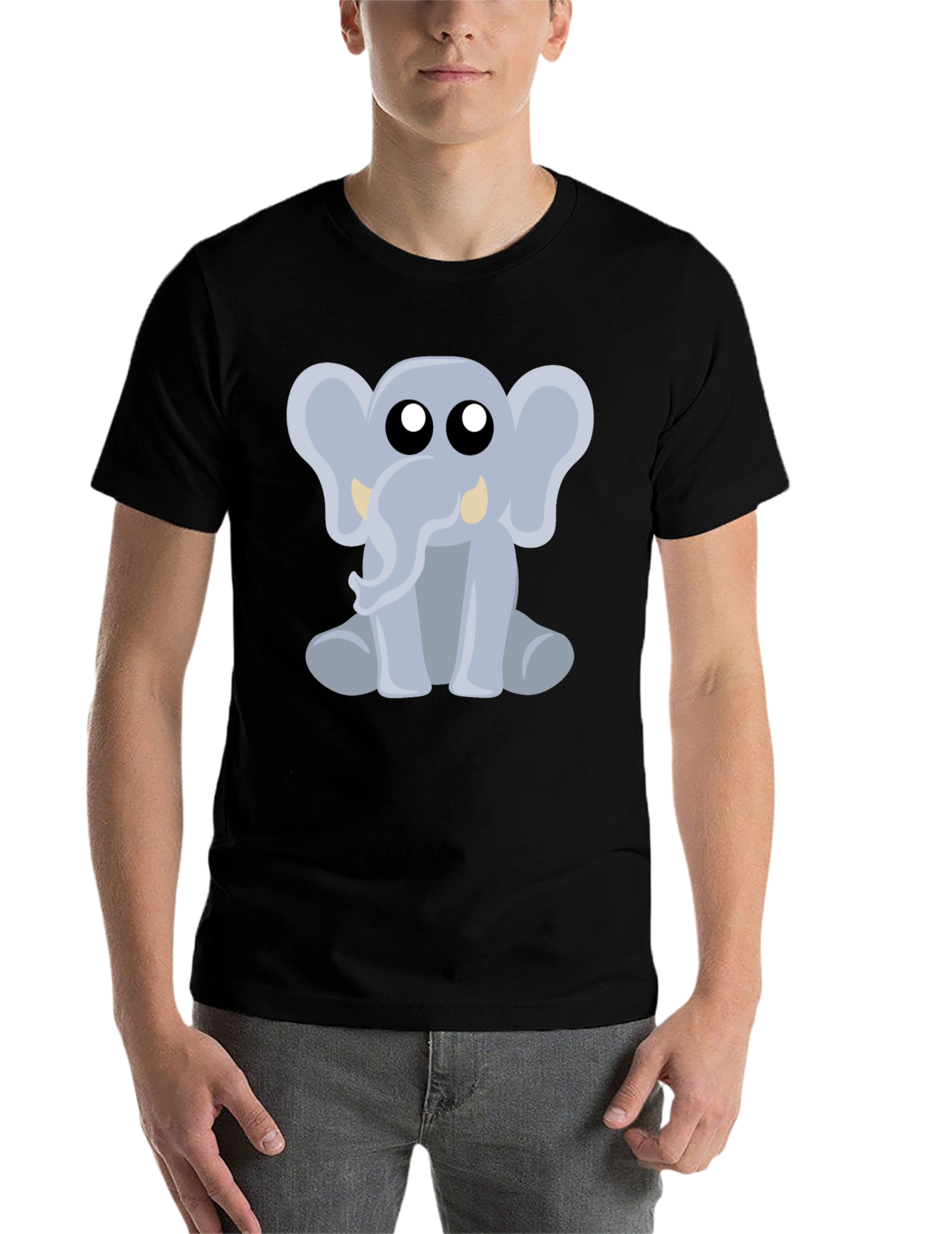 Black Cute Elephant Graphic Tee - Black Cotton Shirt view 7