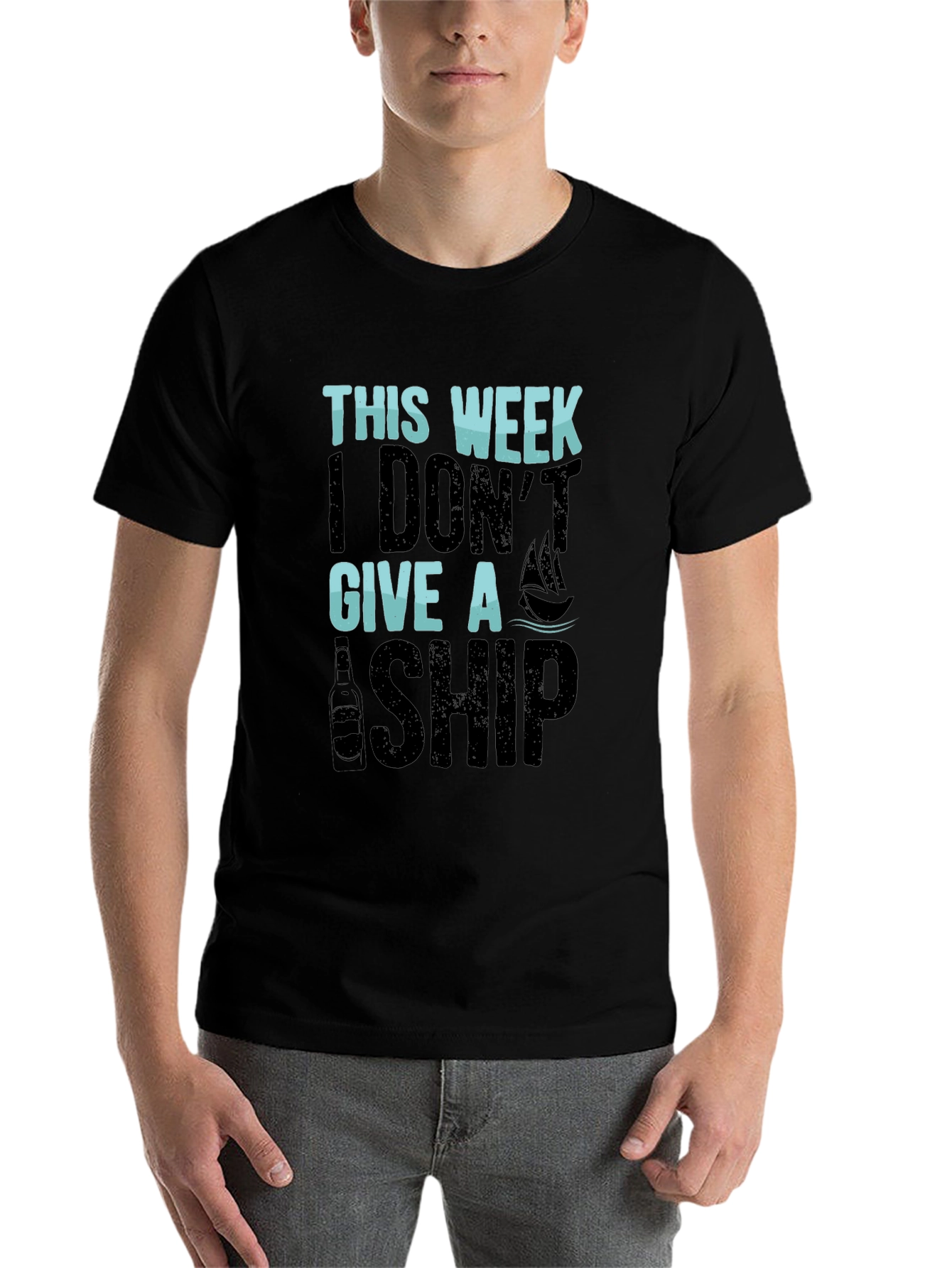 Black Funny "This Week I Don't Give A Ship" Graphic T-Shirt view 7