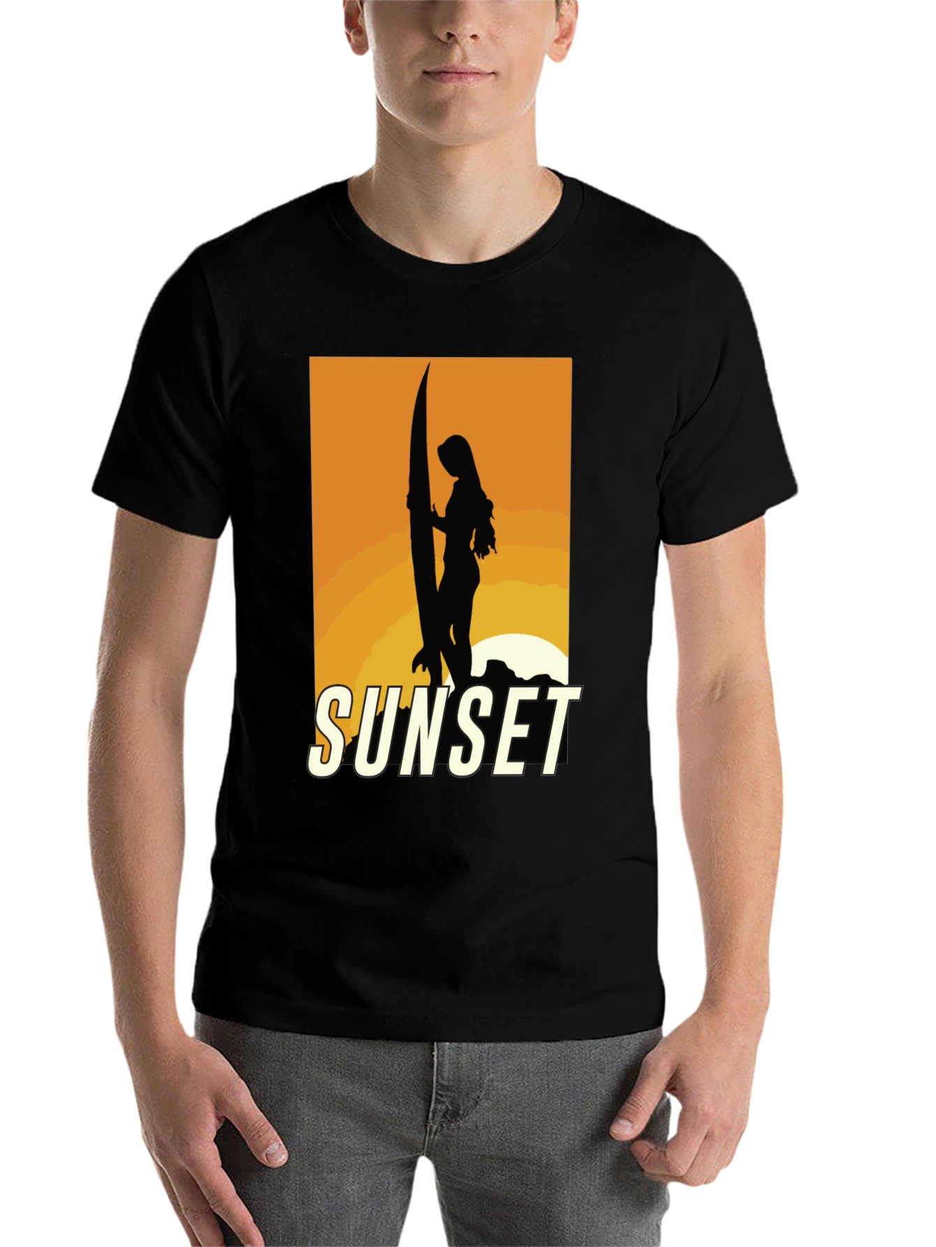 Black Sunset Surfer Graphic Tee - Black Cotton T-Shirt view 7