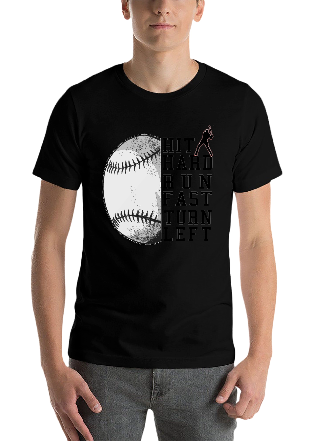 Black Baseball Hit Hard Run Fast T-Shirt view 7